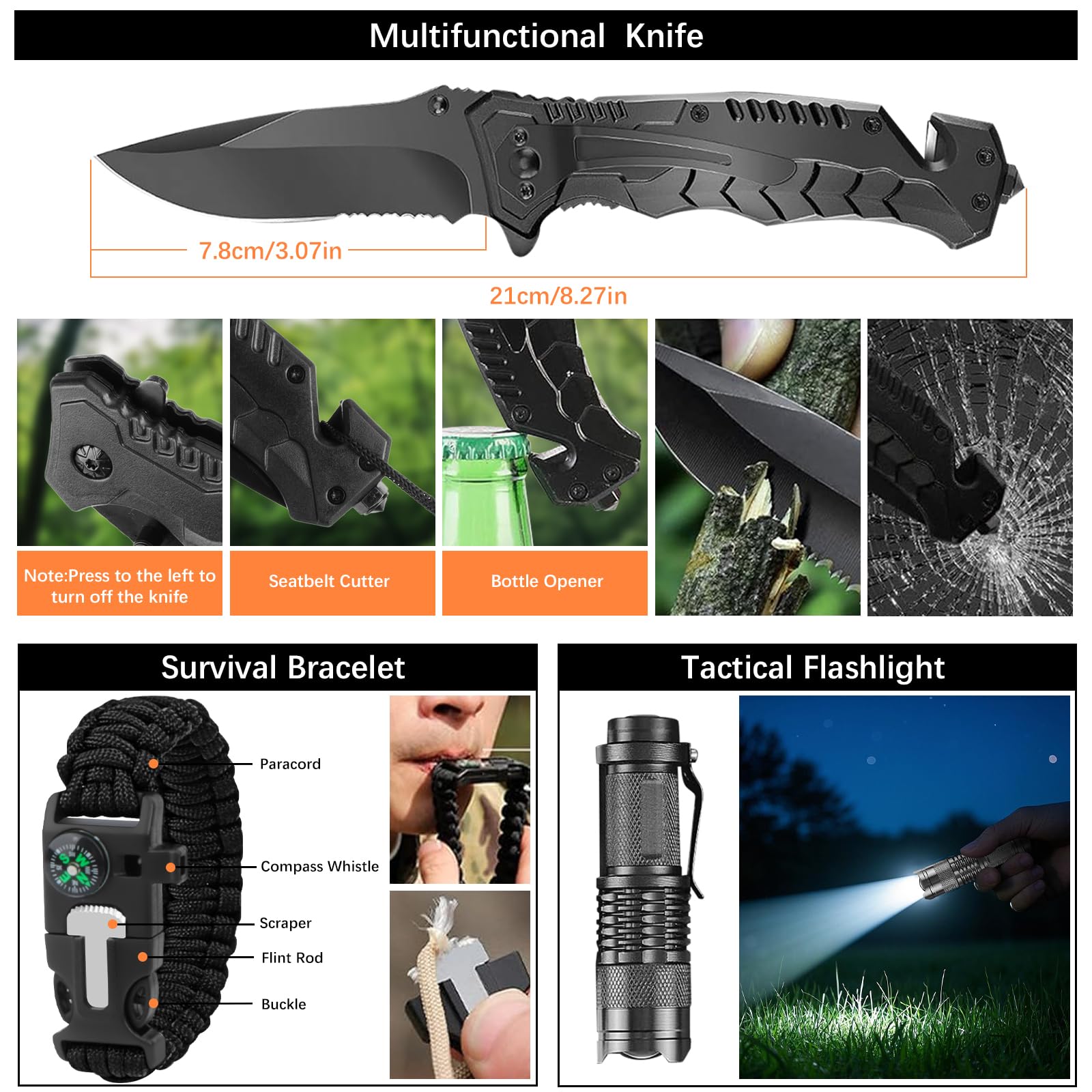 71 in 1 Außen Notfall Survival Kit mit Erste Hilfe Set,Survival Ausrüstung mit Erste Hilfe Set,Multi-Tool Axt,Klappspaten,Rettungsdecke Kompass,Geschenke für Männer Camping/Abenteuer/Wandern im Freien