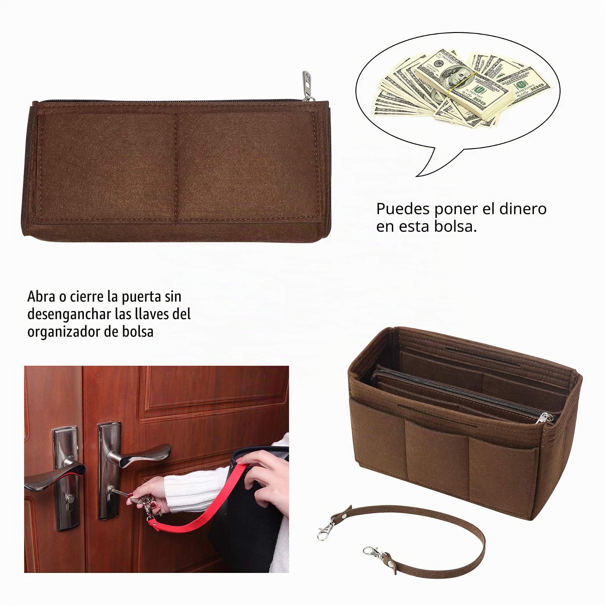 Bolso de Fieltro Organizador Inserte, Bolso en Bolsa Organizador Inserte Bolso Forro, Bolso Tote Organizador Inserte Ajuste Speedy 25-40, Neverfull（Café,Medio