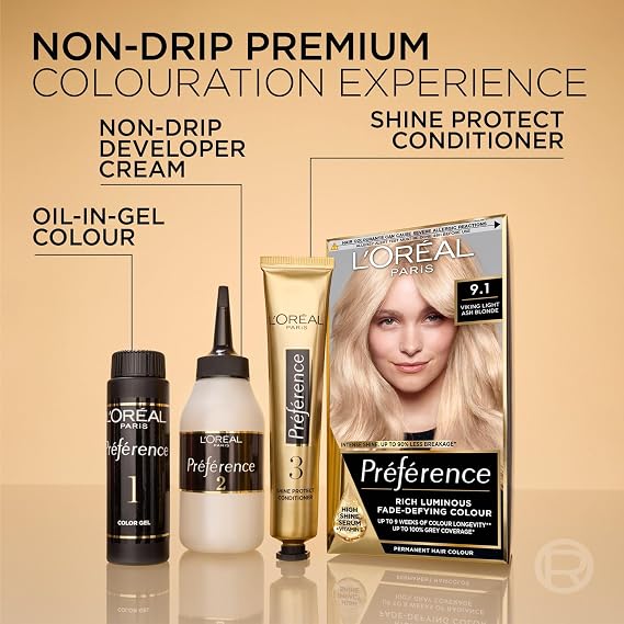 L'Oreal Paris Preference Permanent Luminous Hair Dye, 7.23 Dark Rose Gold | Luminous Permanent Rich Hair Colour, Long Lasting Brilliance, Achieve Radiant Salon-Inspired Results