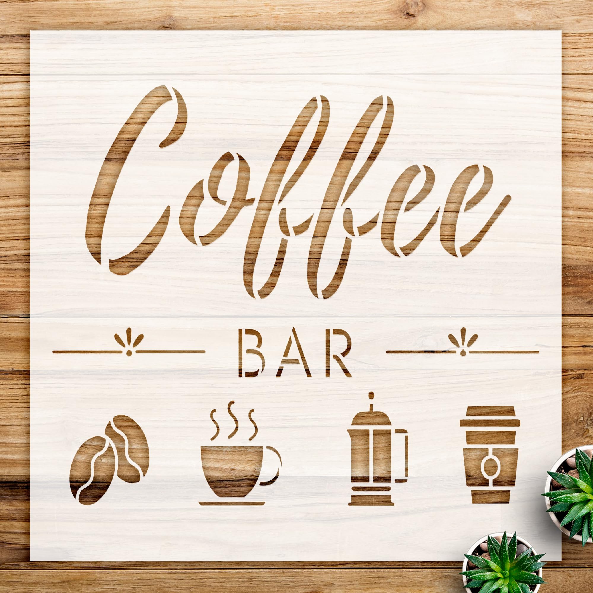 Coffee bar Stencil Pattern for Kitchen Decor, Fun DIY Template for Coffee, Tea, and hot Cocoa Projects, Rustic Design for Walls and Surfaces - Size A1 (23.4