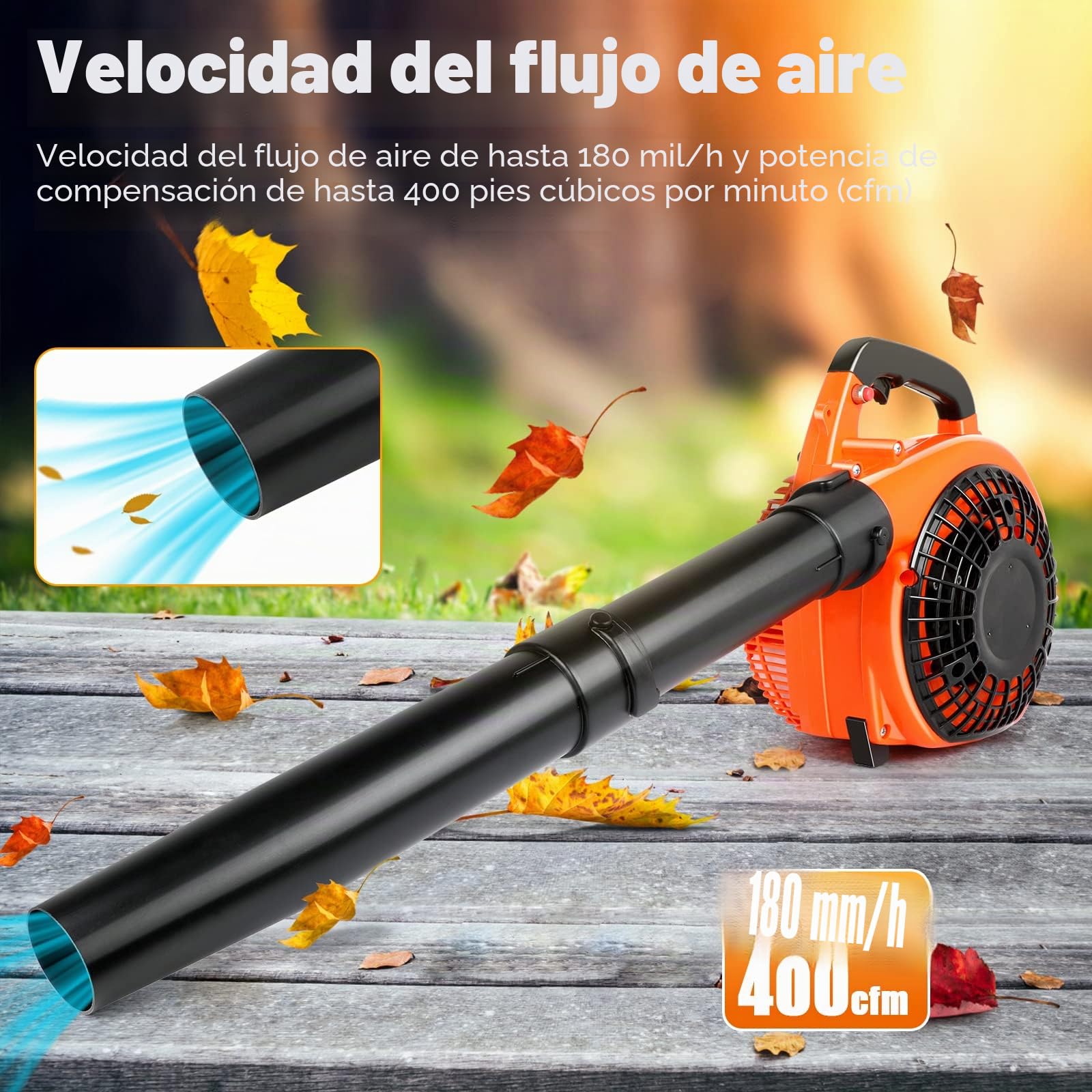 ASUNCELL Soplador de Hojas de Gasolina, hasta 270 km/h, portátil, Ligero, soplador de Hojas de Mano de 25.4cc, Secador de Pelo de jardín sin Cuerda, Soplador de Motor portátil para Caminos, Jardines