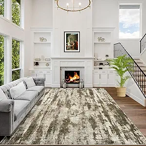 9x12 Area Rugs Washable Rug: Modern Abstract Living Room Rug Soft Anti-Skid Thin Carpet Indoor Floor Non-Shedding Carpets for Bedroom Dining Room Farmhouse Nursery Home Office Brown