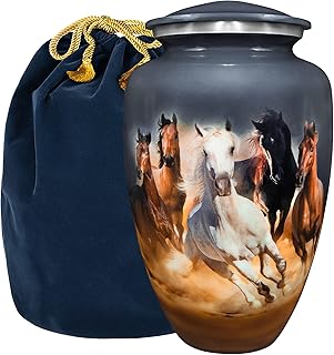 Trupoint Memorials Cremation Urns for Adult - Handcrafted Cremation Urn, Large Burial Urns for Ashes Adult Male - Urns for Human Ashes Adult Female, Funeral Decorative Urns - Horses Urn, Up to 200 LBS