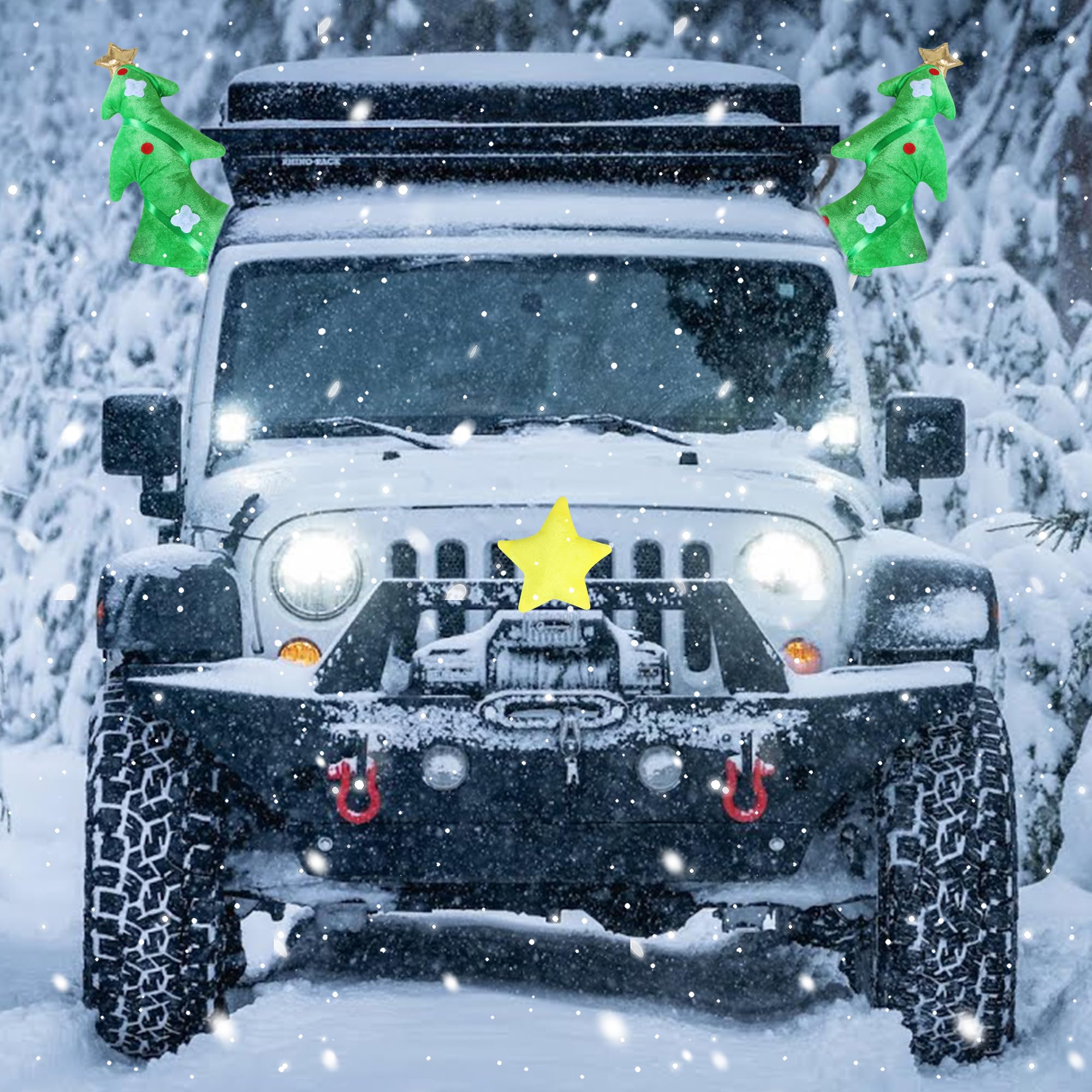 Christmas Car Decorations - Antlers, Tree & Yellow Star Kit for Auto Exterior Accessories