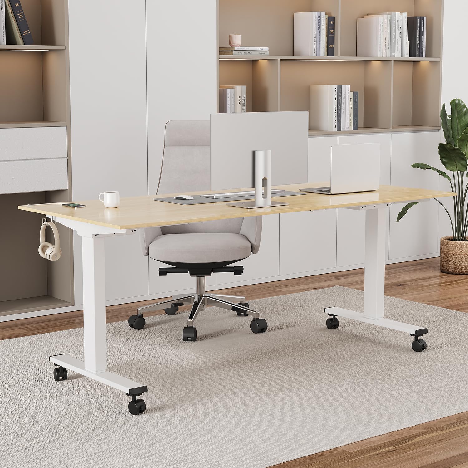 JUMMICO Höhenverstellbarer Schreibtisch Gestell mit 2 Starken Motoren, 100KG Belastbarkeit,Schreibtischgestell Höhenverstellbar mit 3 Speicherplätze & Type-C Ladeanschluss für Büro & Homeoffice