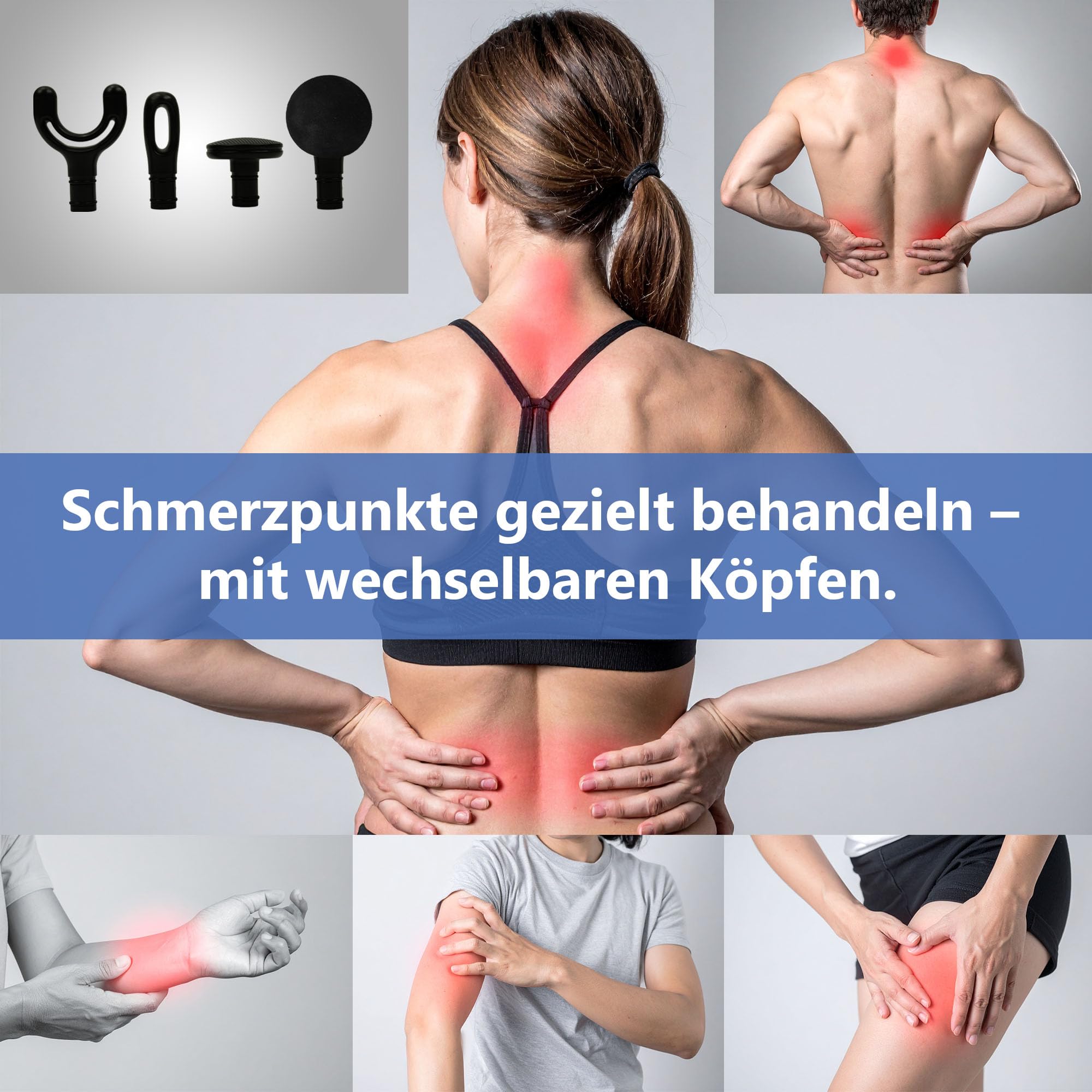@tec U-förmiges Massagegerät mit verlängertem Griff | Massagepistole für Rücken, Schultern, Beine | 4 Aufsätze | Rückenmassagegerät | Schultermassagegerät | Nackenmassagegerät | Massagehammer
