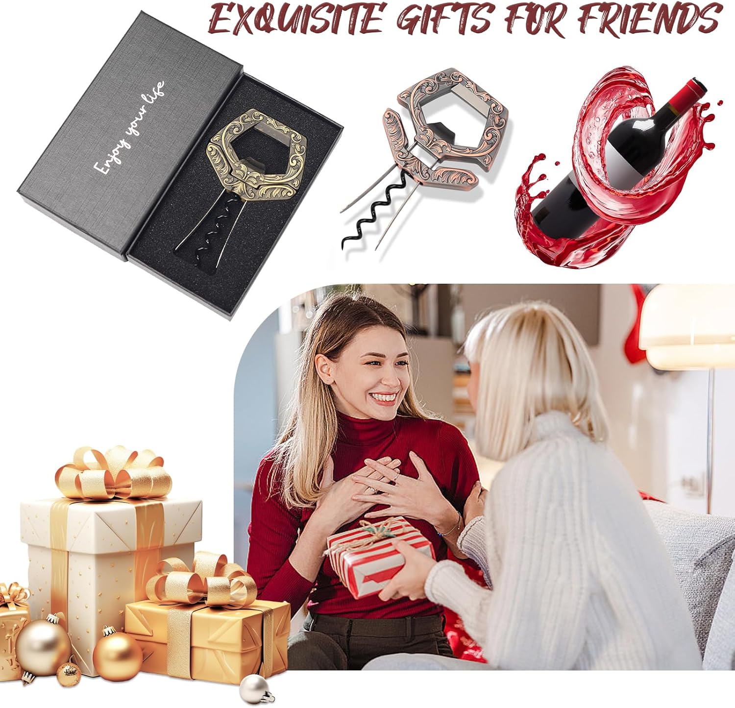 3 in 1 Ah So Two Prong Wine Opener & Cork Remover,It Can Remove The Older and Fragile Wine Corks so Easy for Connoisseurs to Uncork (Copper)