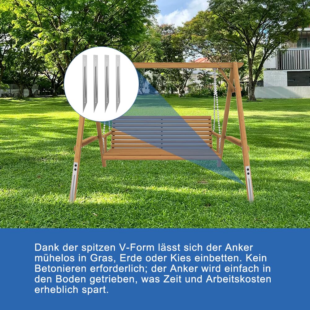 Juego de 4 anclajes para suelo, anclajes de tierra para columpios, torres de juego y jardín, estacas, incluye tornillos, casquillo para el suelo para anclaje seguro de dispositivos de juego, vallas y