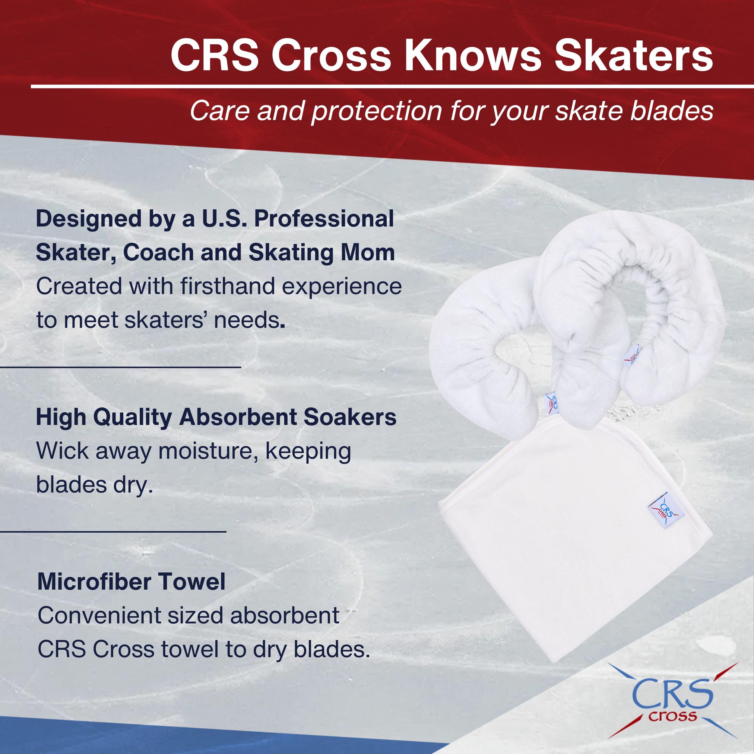 CRS Cross Juego de protectores de patinaje sobre hielo, remojo y toalla, diseño de una pieza con cubiertas suaves de hoja de patinaje y toalla (par de protectores ajustables, no requiere montaje)