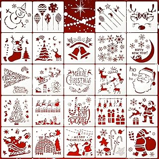 24 Modelli di Stencil di Natale Stencil Plastica Riutilizzabili Artigianale per Pittura Modello Disegno Diario Spruzzatura, Legno, Rocce e Pareti, DIY Cartoline Natale (Motivo Carino)