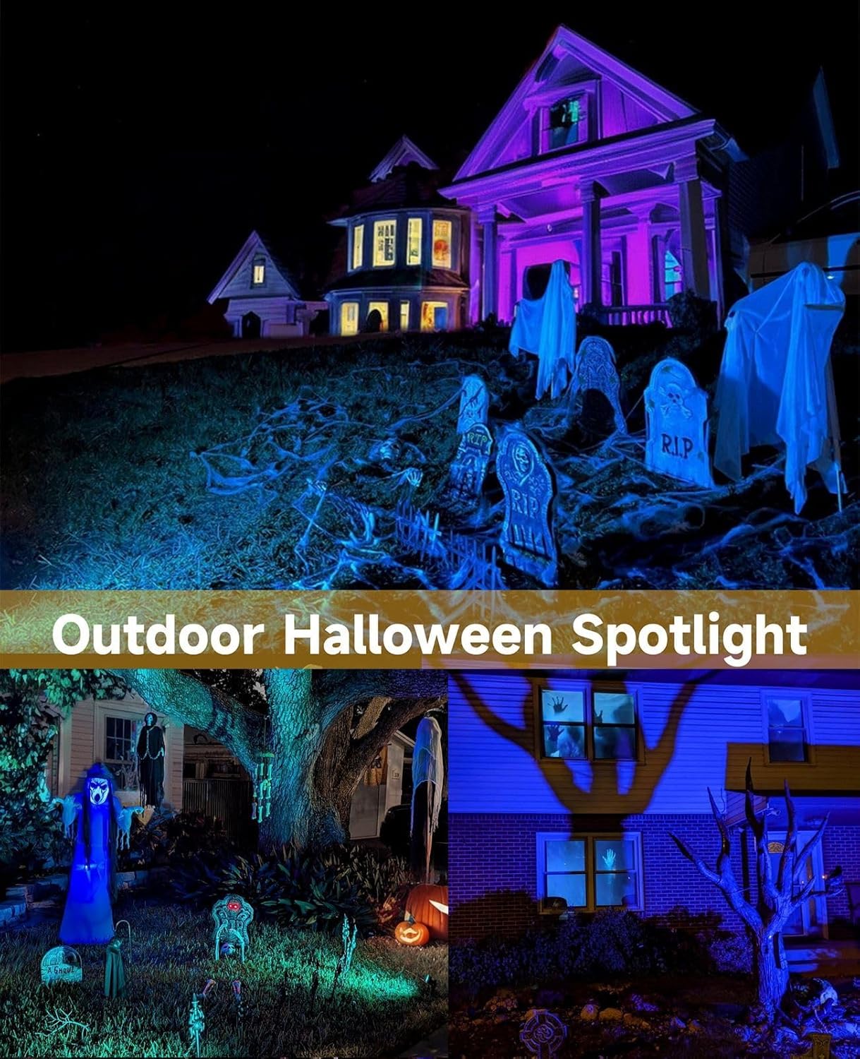 Chrisrmas Spotlights Outdoor, 24W Color Changing Landscape Lighting with Remote & Timer (4H/6H/8H), IP65 Waterproof Aluminum RGB Spot lights for Yard, Garden, House Halloween Decorations (6 lights)