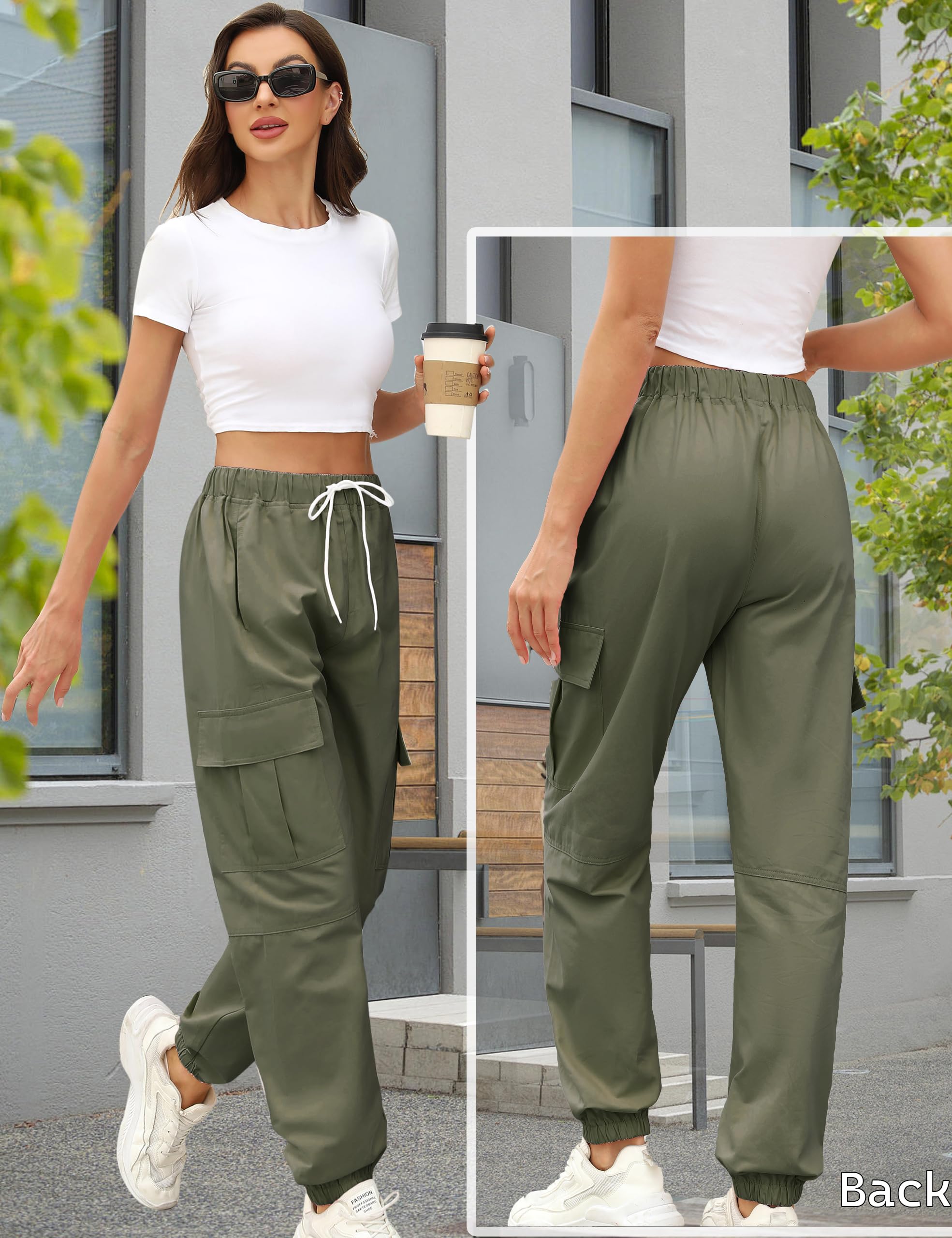 Cnlinkco Women's Cargo Pants Plus Size Work Pants Cargo Joggers Oversized High Waisted Green Cargo Pants Women Army Green S