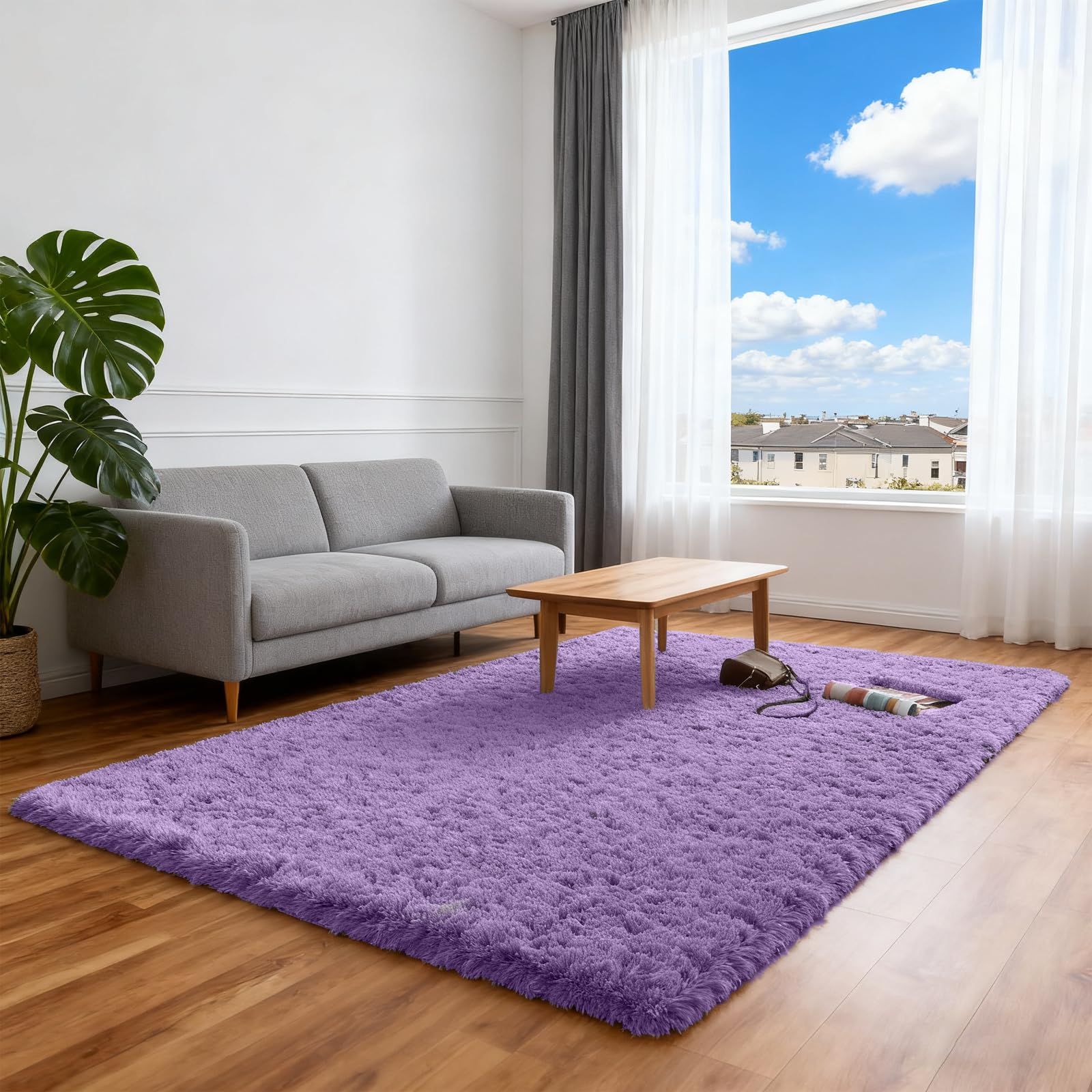 Tapis salon shaggy lavable pourpre tapis de décoration