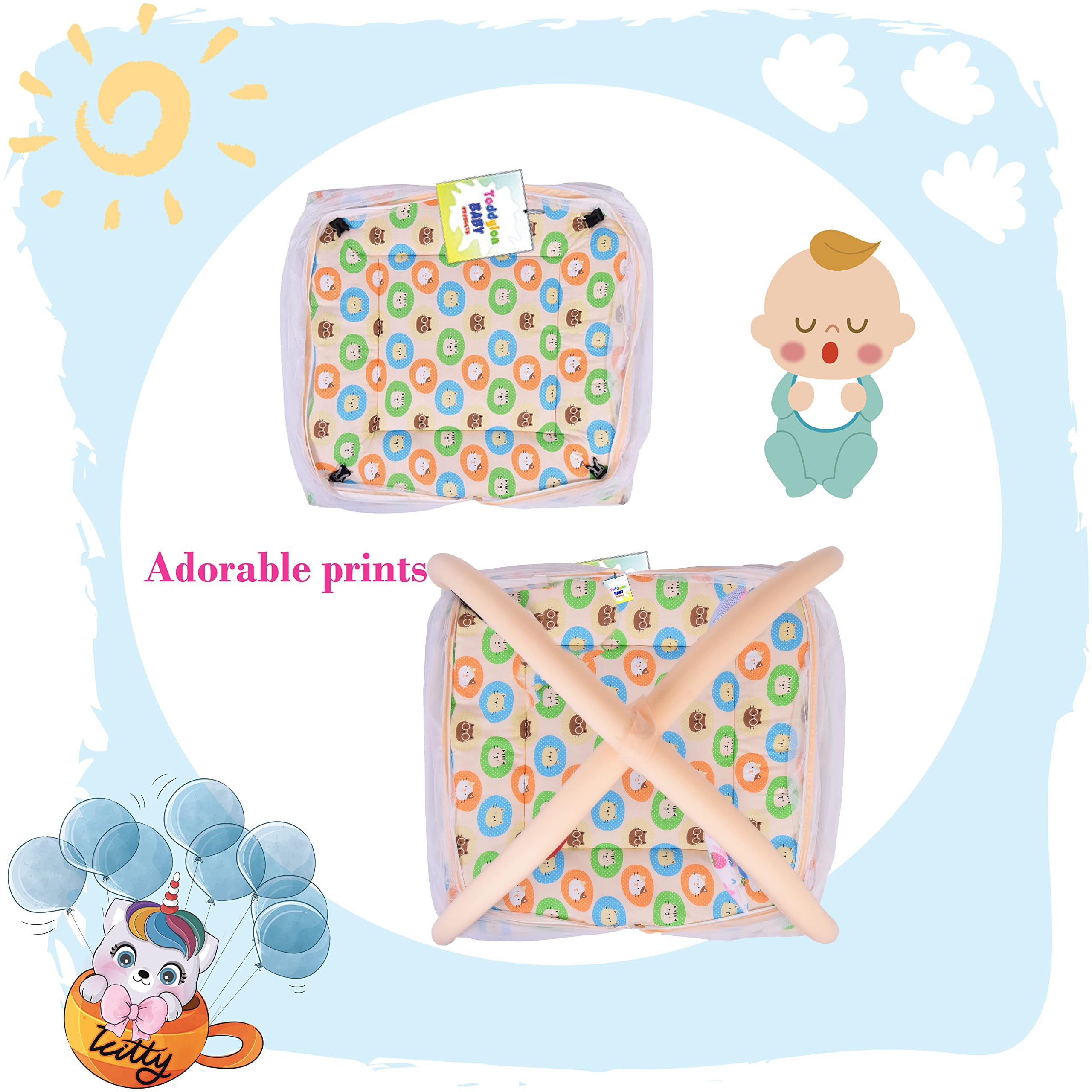 Toddylon Baby Play Gym New Born Baby Bedding|Mat with Hanging Toys|Mattress with Mosquito Net|Cotton Playing Mat|Playmats & Floor Gyms (0-6 Months) Orange,1 Count 2