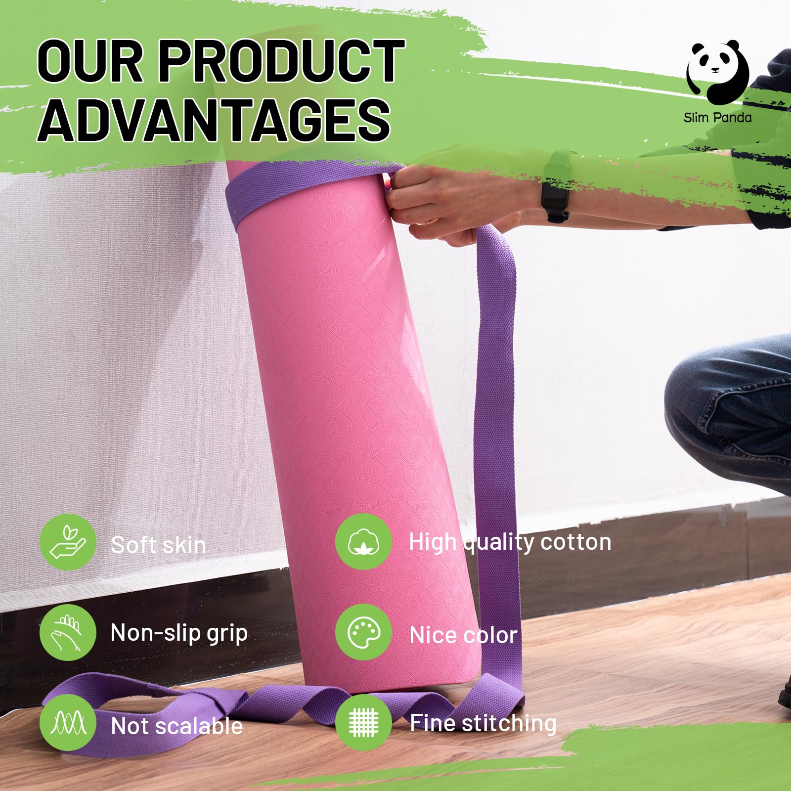 Slim Panda Yoga Mat Straps for Carrying Adjustable Yoga Mat Carrier (Yoga Mat Not Included), Purple, 180CM - Image 3