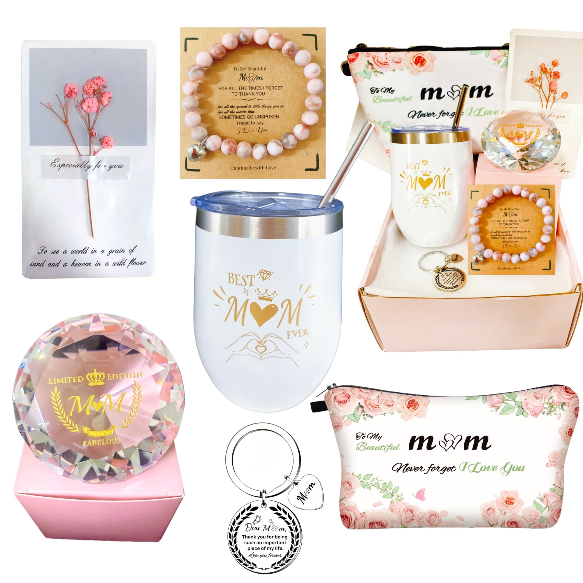 Trcousoa Geschenkkorb für Mütter, Geburtstags- und Muttertagskorb, Tasse mit Aufschrift "Best Mum", Rosa