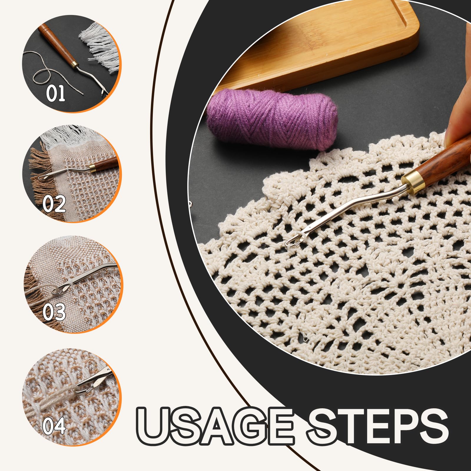 Giwrmu Latch Hook Tool, Wooden Bent Latch Hooks, Large Latch Hook Crochet Needle for Micro Braids, Hair Extension and Carpet Craft - 5