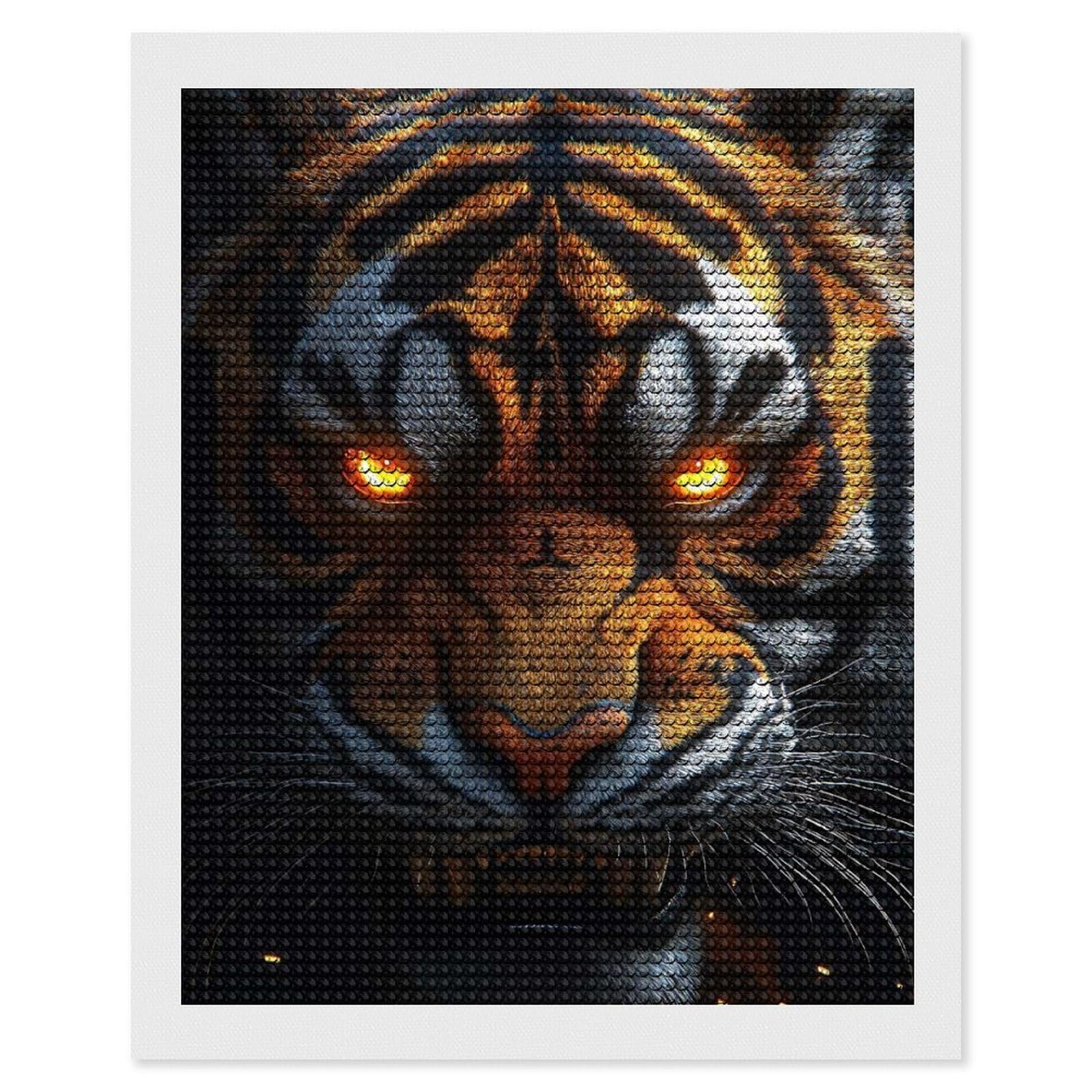 Junmoney Intense Tiger Portrait with Glowing Eyes DIY Diamond Art Canvas Kit 16"x20", Simple to Start, Fun Craft Experience, Modern Decor, Gift Idea, Adhesive Canvas