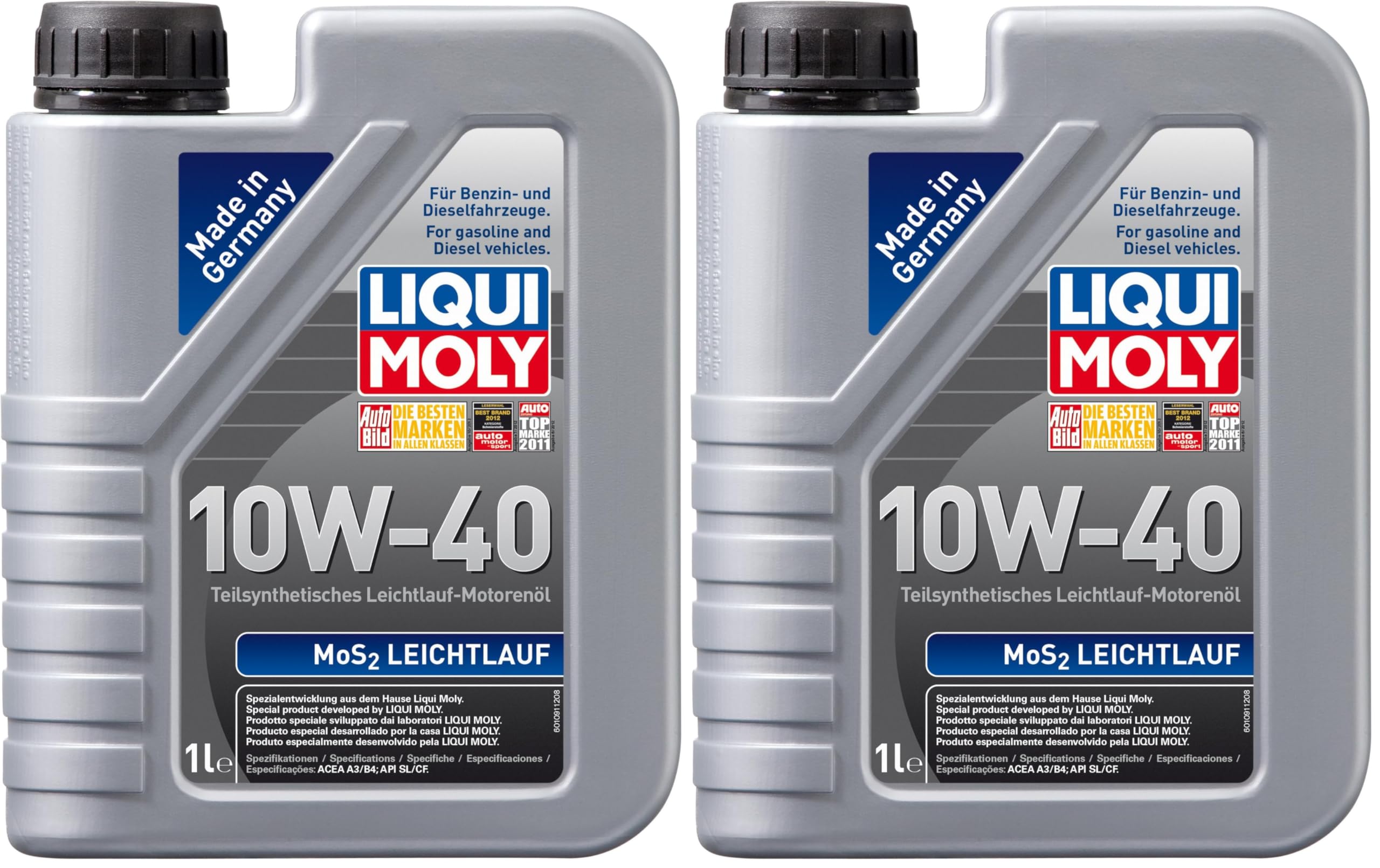 LIQUI MOLY MoS2 Leichtlauf 10W-40 | 1 L | teilsynthetisches Motoröl | Art.-Nr.: 1091, farblos (Packung mit 2)