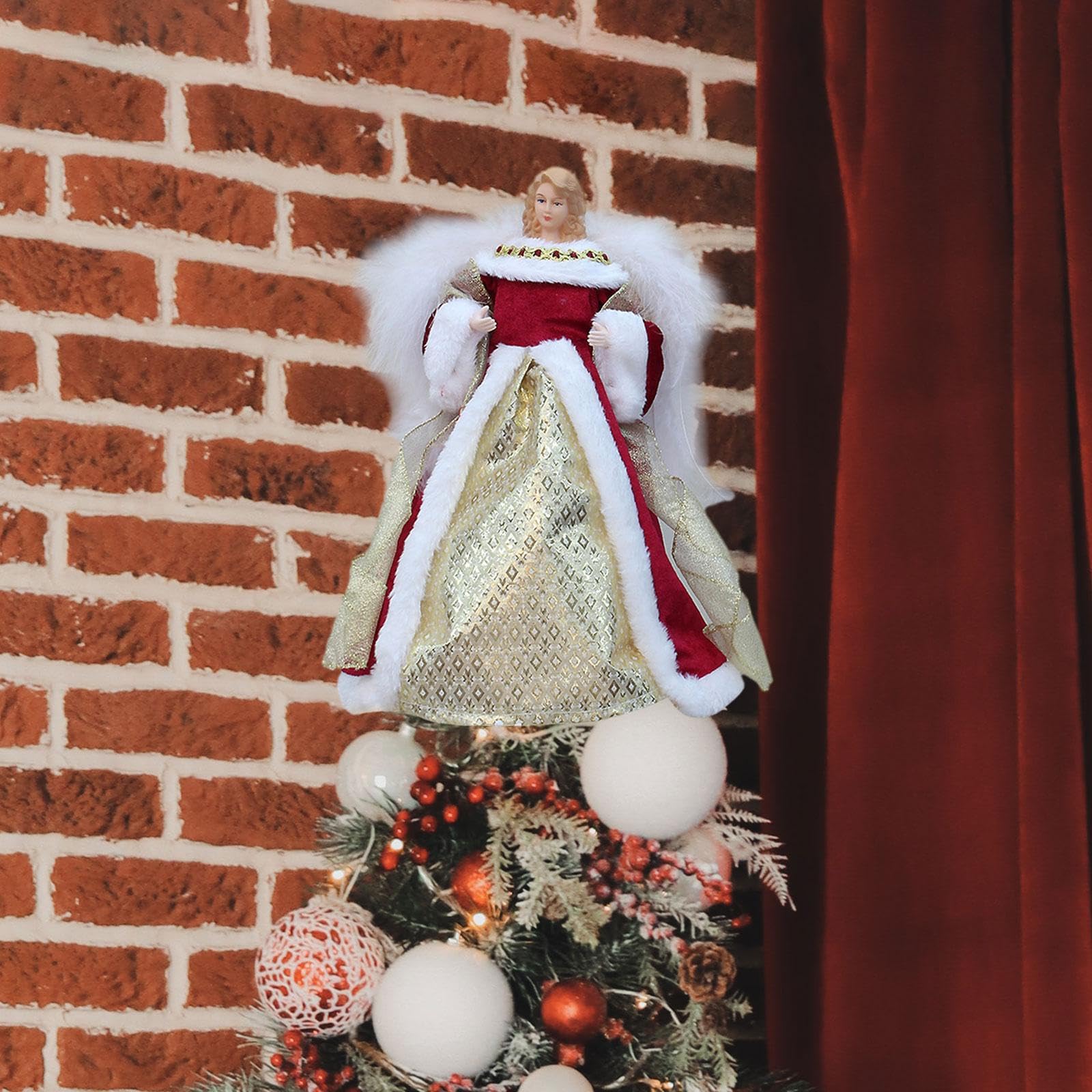 Amagogo Engel-Baumkronen-Figur/12 Zoll 30 cm Weihnachtsbaumspitze/Weihnachtsschmuck für Bar/Innen/Party/Schlafzimmer/Wohndekoration, Rot