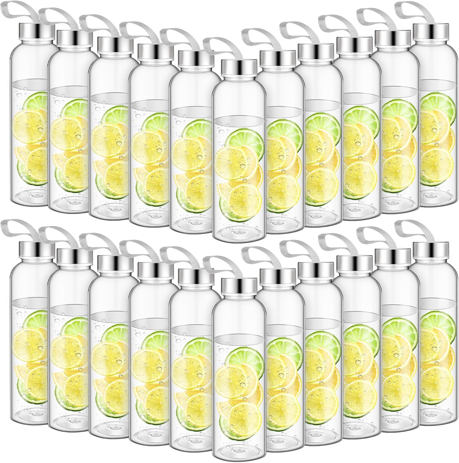 Zubebe 20 Pcs Reusable Water Bottles Bulk Clear Bottles with Stainless Steel Leak