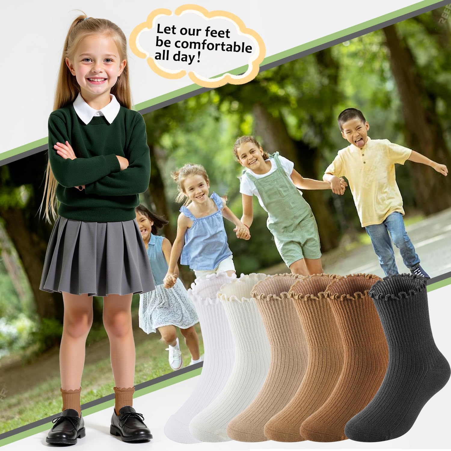 HONGTEYA 6 Pairs Girls White Ruffle Socks School Uniform Dress Socks for Kids Seamless Crew Ankle Cotton Size 2-14 Years - Image 6