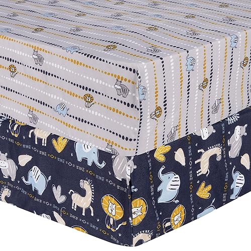 Sammy & Lou Zambia - Juego de sábanas bajeras de microfibra para cuna, se adapta a colchones estándar de cuna de 28 x 52 pulgadas totalmente