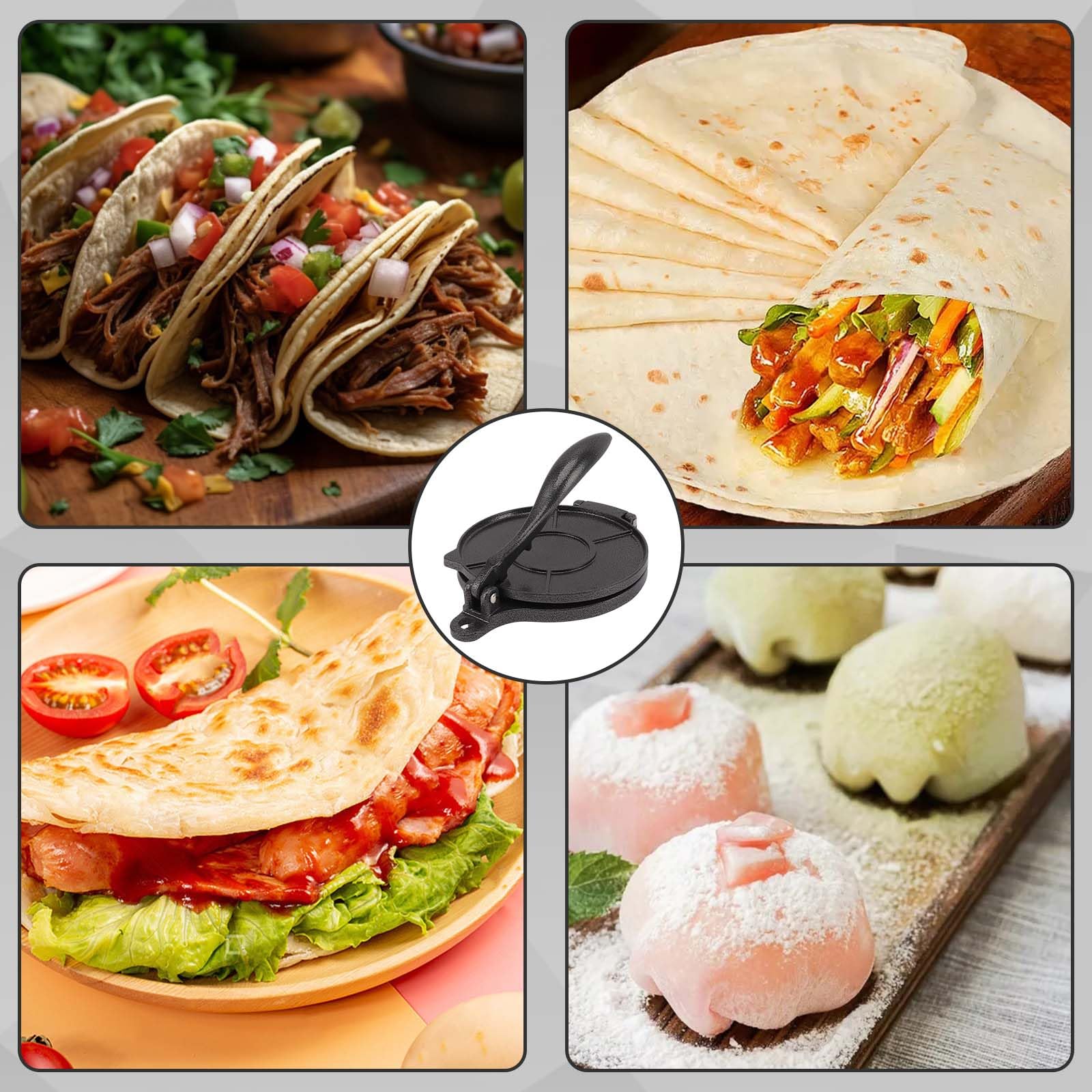 20 cm Machine à tortillas, avec manche en bois, raclette à poudre,Presseà tortillas,Presseà tacos lourde,Presseà moulerpresseà pâtisserie pour tortillas, peut être utilisé pour faire des crêpes.