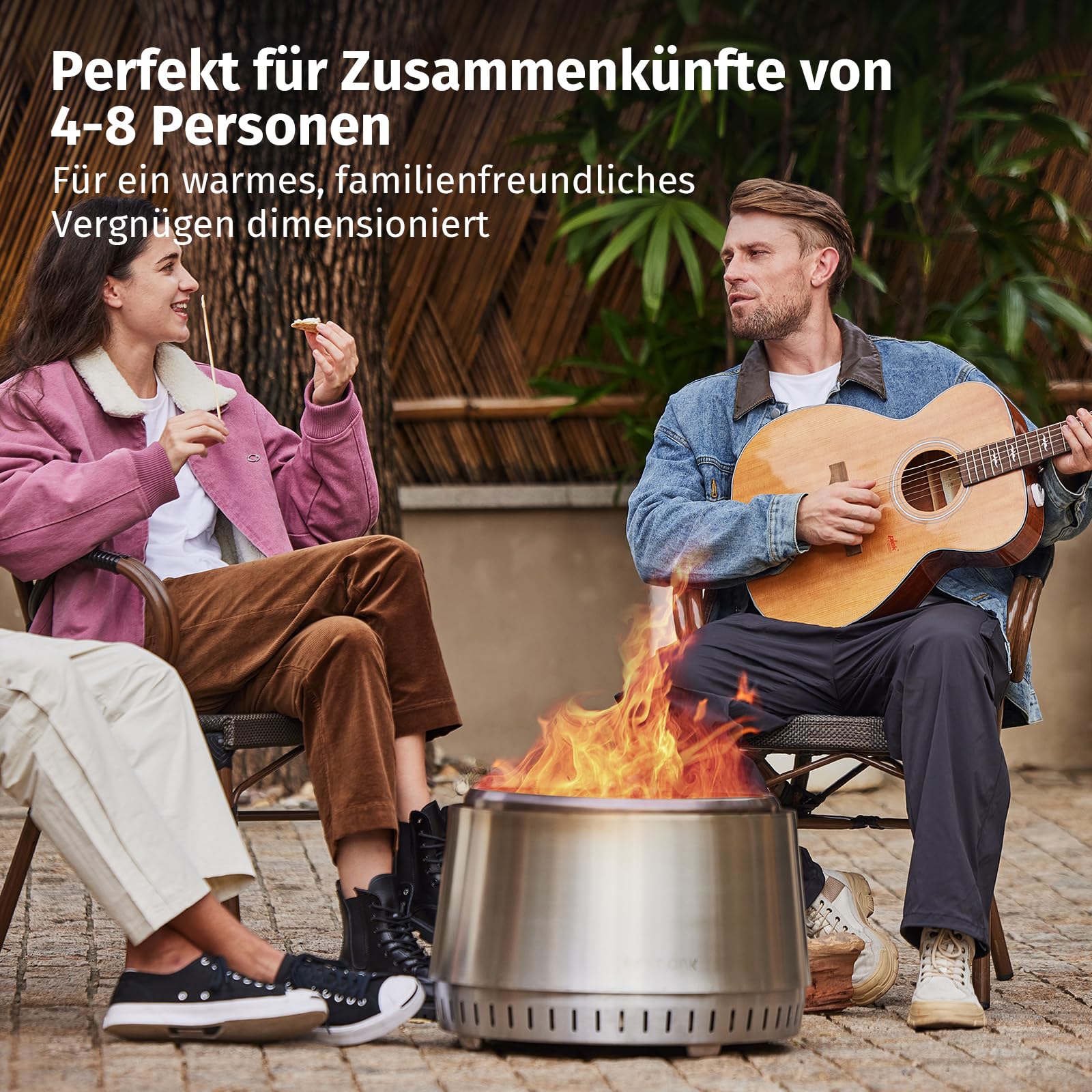 East Oak Feuerschale für den Garten 53 cm, Rauchfreie Feuerschalen Outdoor, Feuerkorb, Feuerstelle für Holz, Abnehmbare Ascheplatte, mit Tragetasche, Silber