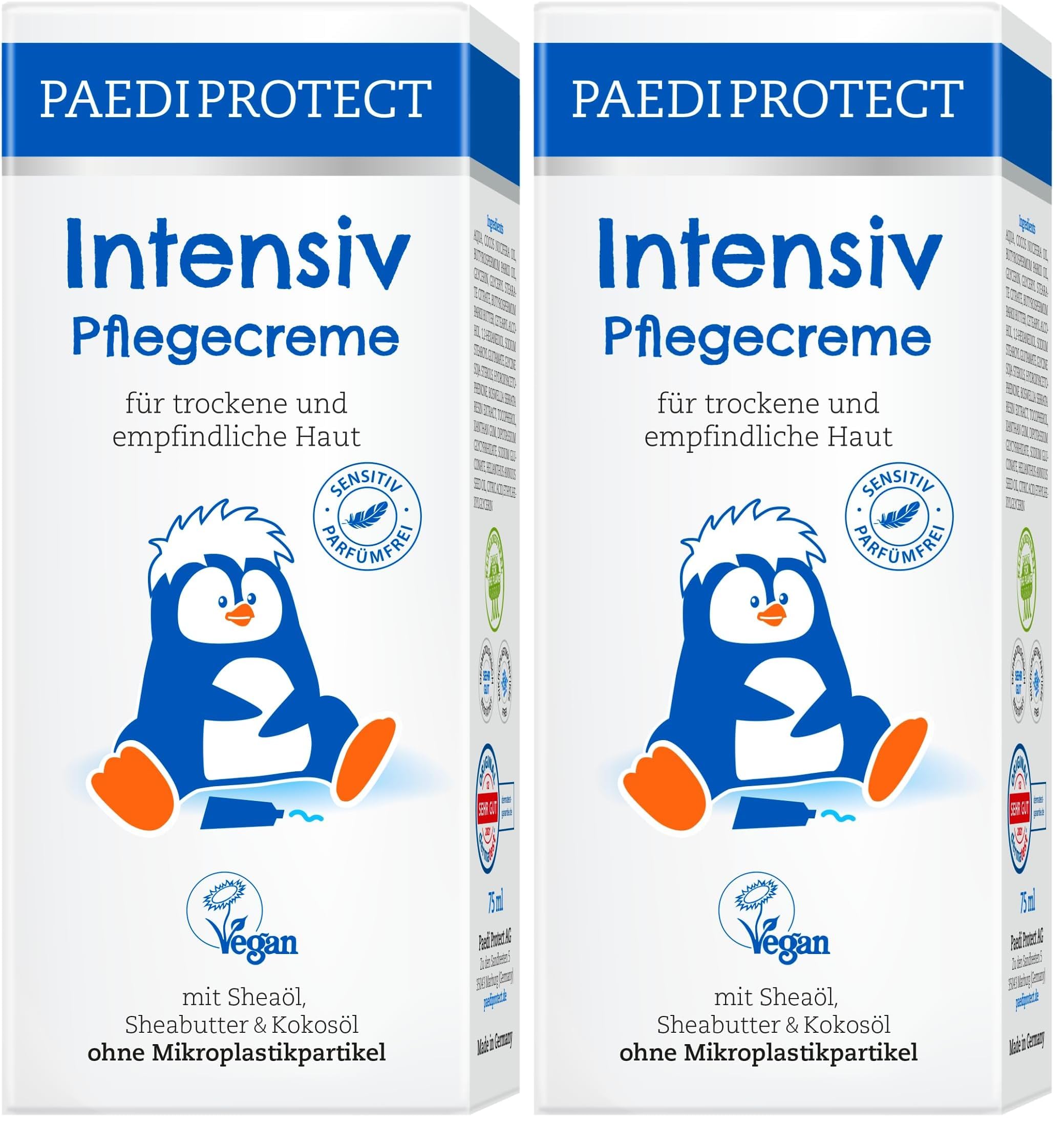 PAEDIPROTECT Intensiv Pflegecreme 75ml, spendet Feuchtigkeit bei trockener & gereizter Haut, lindert Juckreiz und beugt Entzündungen vor, parfümfreie Baby Creme für Gesicht, Körper & Hände, vegan