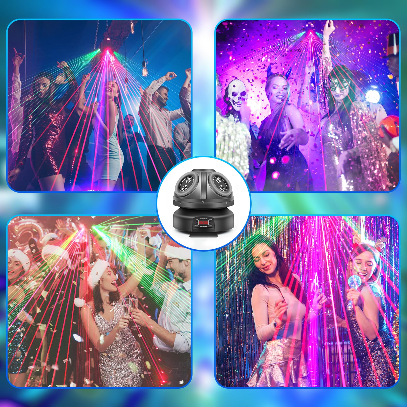 Luz de discoteca para fiestas, cabeza móvil, luz LED RGB, proyector para DJ, con control musical, luces de discoteca, reflector DMX, para reunión familiar, boda, cumpleaños, Halloween (T100)