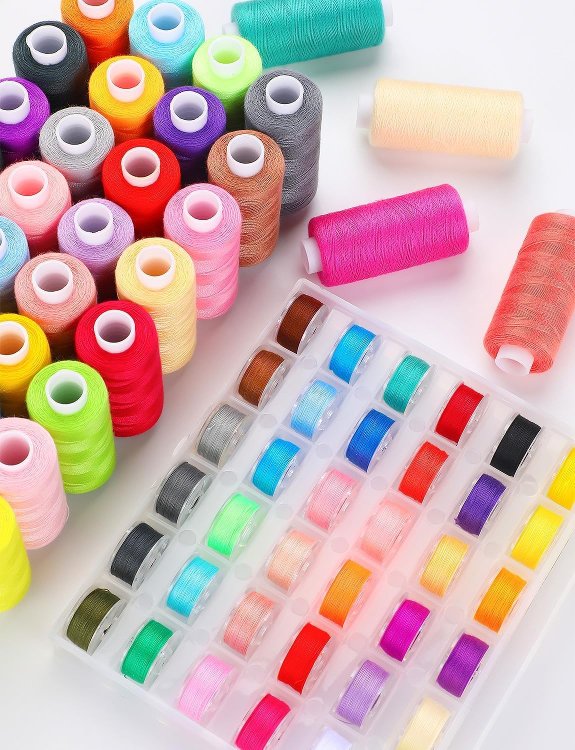 194PCS Sewing Thread Kit with Prewound Bobbins, 72 Colors Thread Spools (400 Yards Each), 72 Rolls of Shuttle Core Thread, 50 Machine Needles for Hand Stitching, Quilting, Embroidery & DIY Crafting