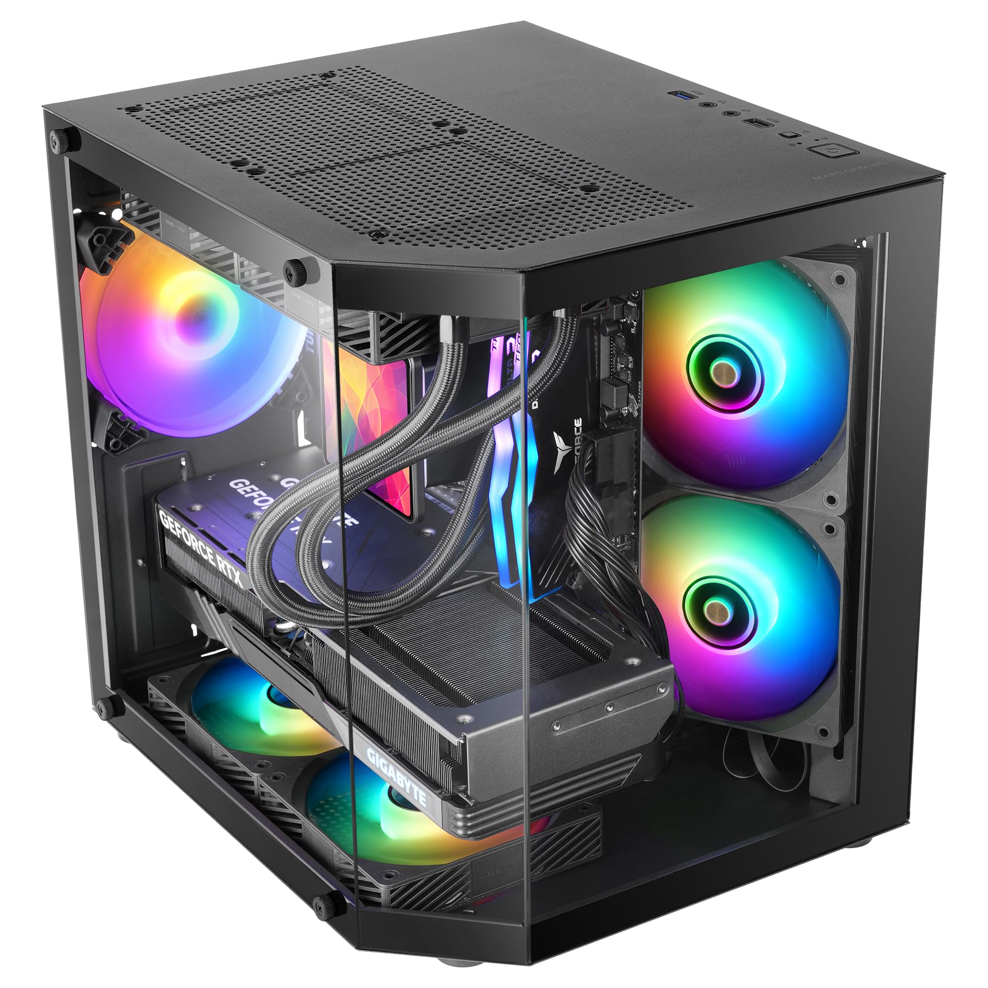 Mars Gaming MC-3TLITE, Boîtier Gaming MicroATX, Triple Verre Trempé Continu, Ventilateur Arrière FRGB 120mm, Structure à Double Chambre, Mini Tour PC Compacte avec Grande Capacité Interne, Noir