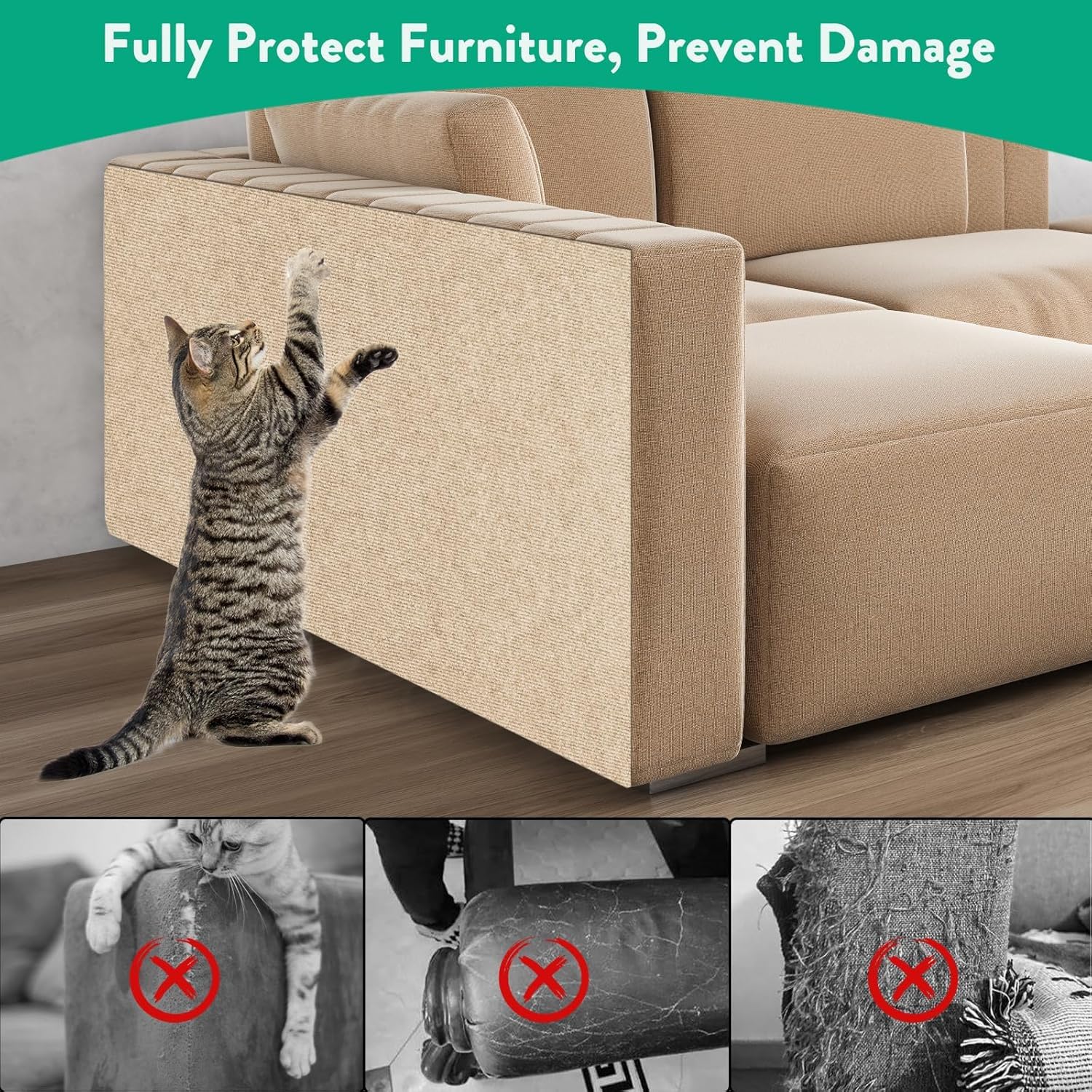 Farnirvana Tappetino Antigraffio Autoadesivo per Gatti, 100 × 40 cm Diy Climbing Cat Scratcher, Protezione Divano Graffi Gatto,Tiragraffi Divano,Proteggi Divano Gatti Graff per Tappeti Divani Mobili