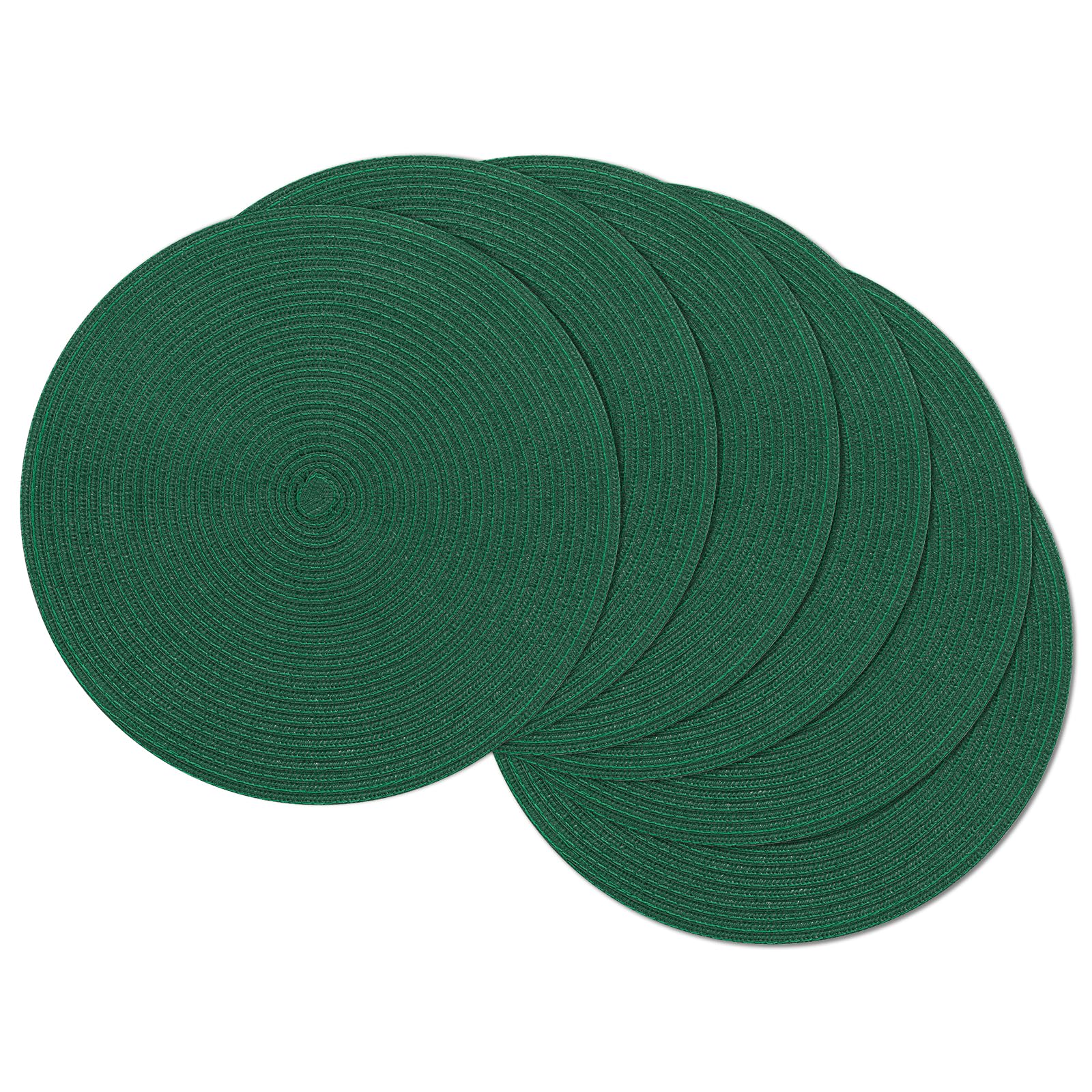SHACOS Dark Green Round Placemats Set of 6 Cotton Polyester Braided 15 inch Washable Kitchen Dining Table Place Mats Christmas Table Mats for Home Wedding Party Decor