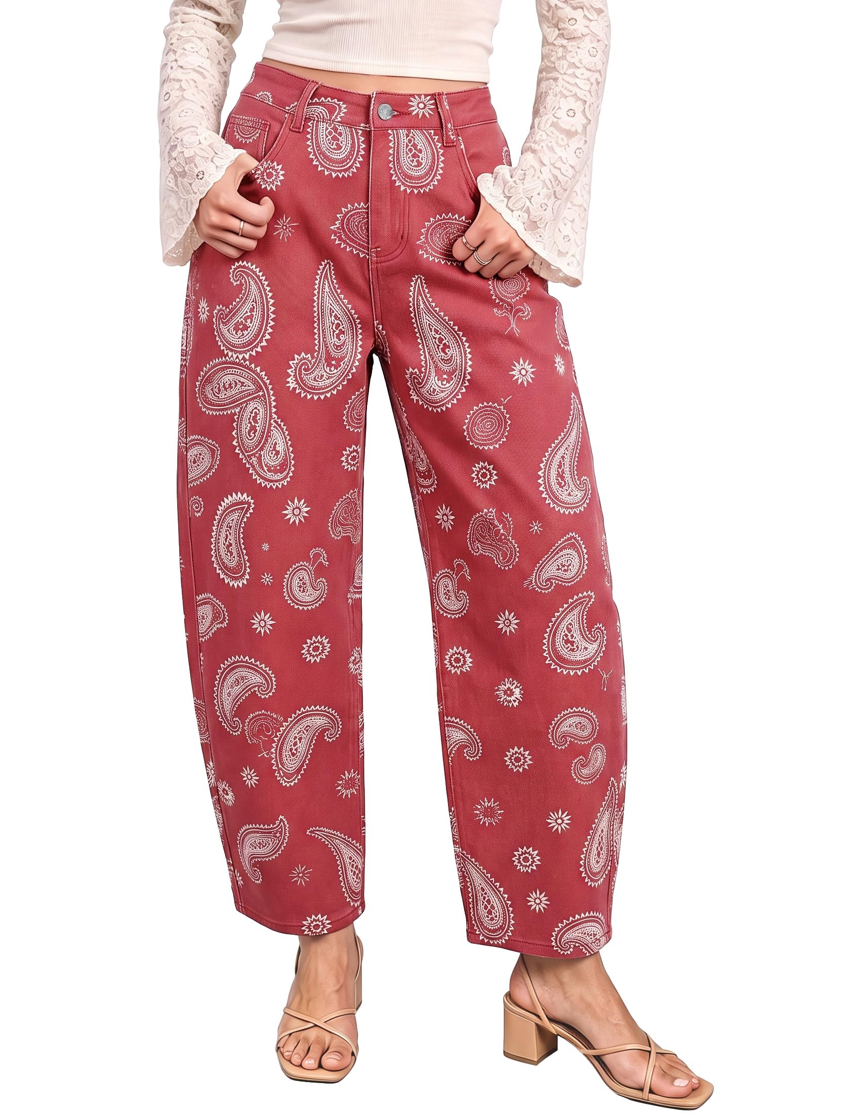 luvamia Ladie Baggy Jeans Trendy Western Barrel Cowgirl Pants High Waisted