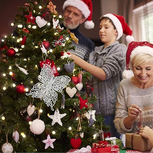 Vista 16 de PRETYZOOM Decoraciones de mariposa con purpurina para árbol de Navidad, mariposa, adorno colgante de mariposa hueca con purpurina para árbol de Rojo