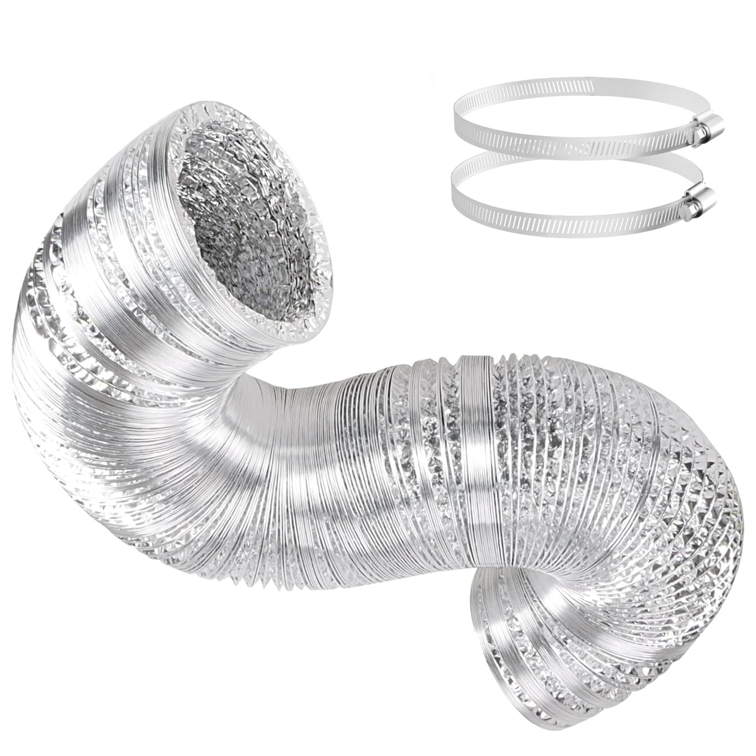 Simple Deluxe 14'' 25 FT Dryer Vent Hose, Flexible Aluminum Duct for HVAC Ventilation, Insulated 3-Layer Ducting & 2 Clamps for Exhaust, Duct Fan Systems, Silver