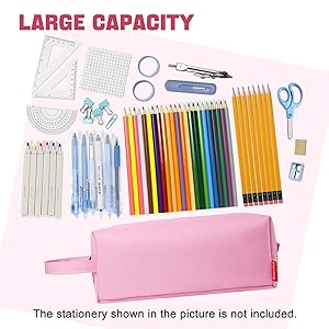 Fmeida Pink Pencil Case Aesthetic Large Capacity Pencil Case Portable Pencil Bag with Handle Cute Stationery Pen Bag Pouch Organizer for School Office Travel