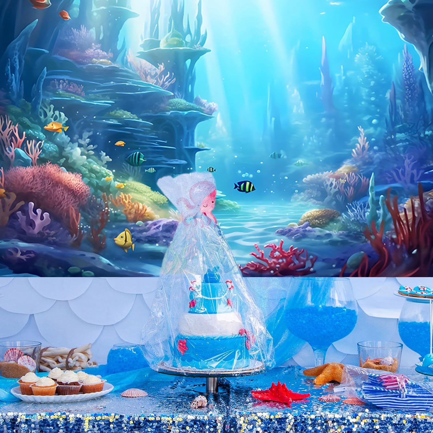 3x2m Sfondo sotto il mare mondo subacqueo oceano blu barriera corallina acquario fotografia Baby Shower bambini ragazzi ragazze compleanno decorazioni Banner Photo Booth Props