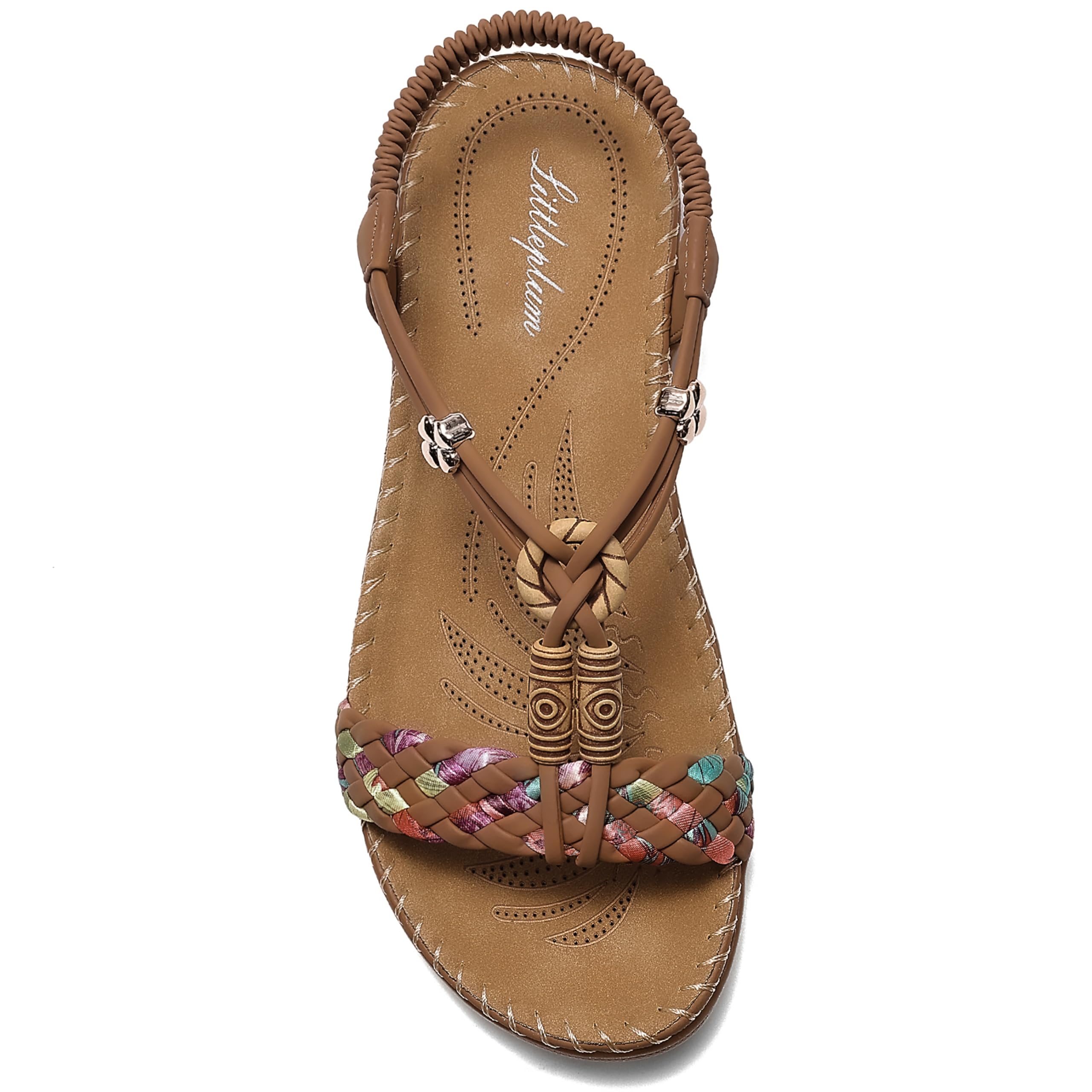 Littleplum Sandalen Damen Freizeit Flach Sandalette Handarbeit mit Strass Perlen Bohemia Strand Schuhe