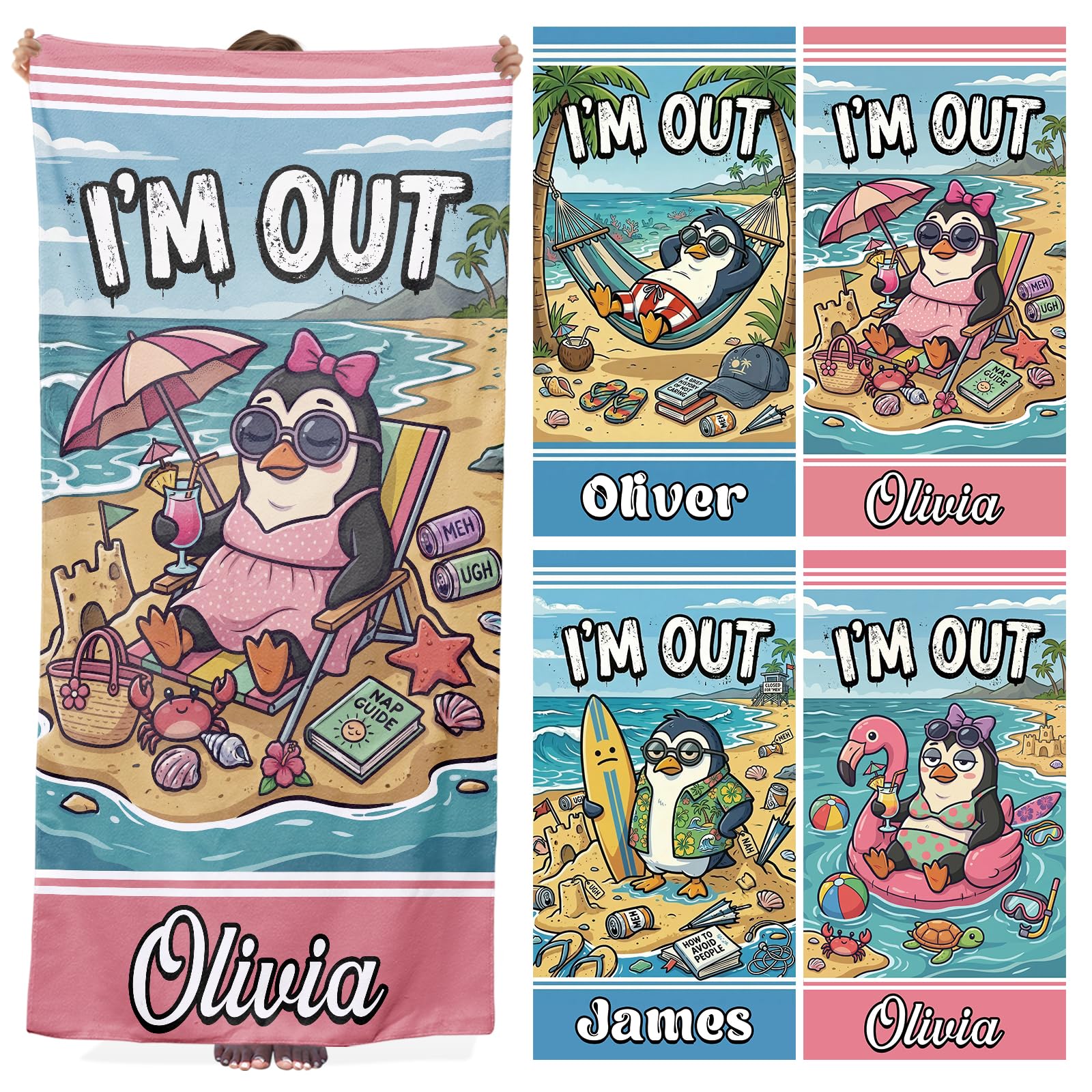 papasgix Personalised Beach Towel Microfiber with Text Sand-free, Quick-drying, Lightweight Bath Towel for Beach Pool Bath Family Gatherings Party Favours — image 1