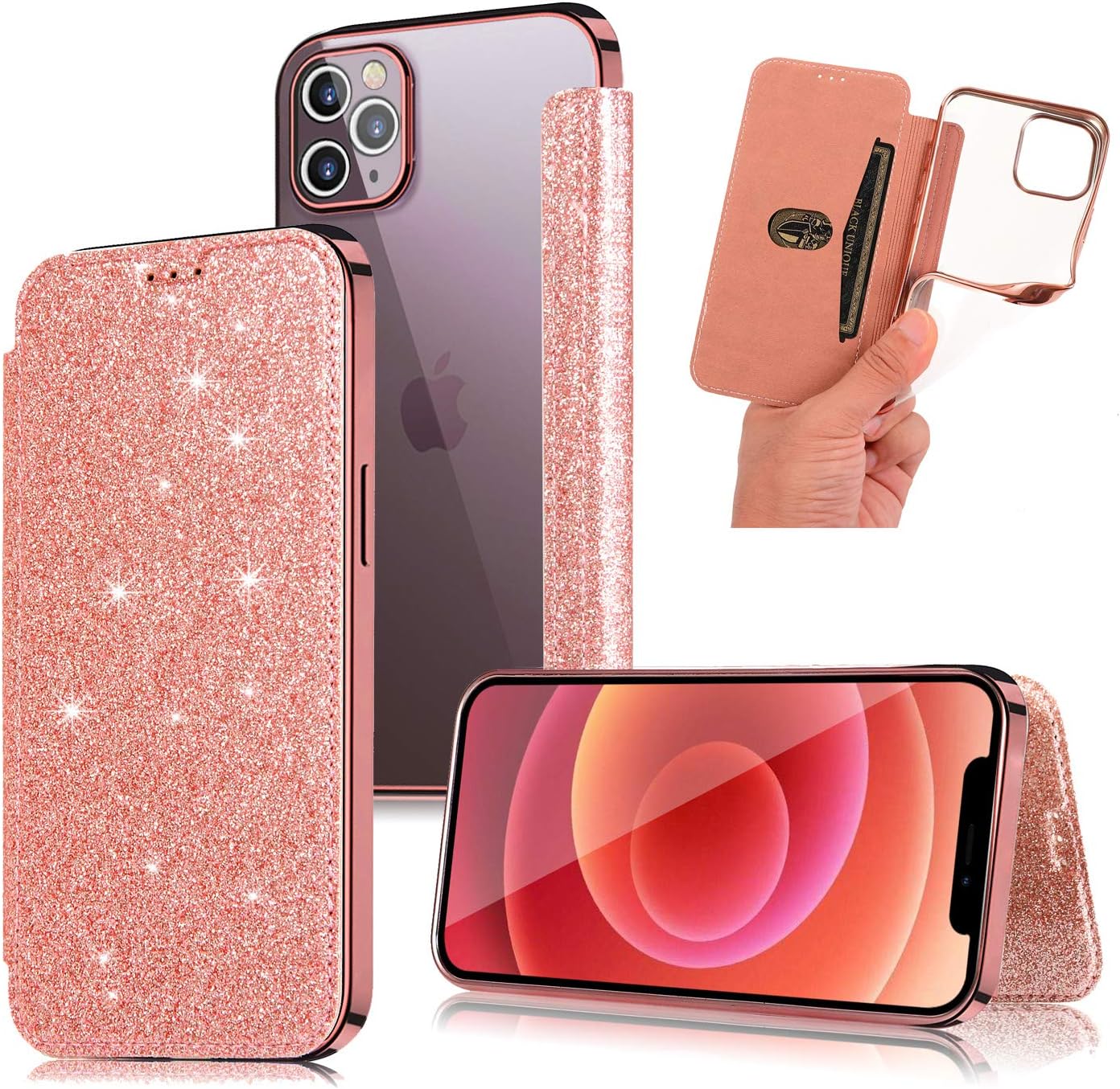 Amazon Com Topwin Funda Tipo Cartera Para Iphone 12 Pro Max De 6 7 Pulgadas Con Purpurina Brillante Y Proteccion Contra Caidas A Prueba De Golpes Transparente Tpu Con Ranura Para Tarjetas Para