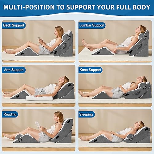 Miniatura 6 de HABUTWAY 4 almohadas ortopédicas de cuña, almohada de cama para dormir, almohada de espuma de cuña poscirugía para aliviar el dolor de espalda,