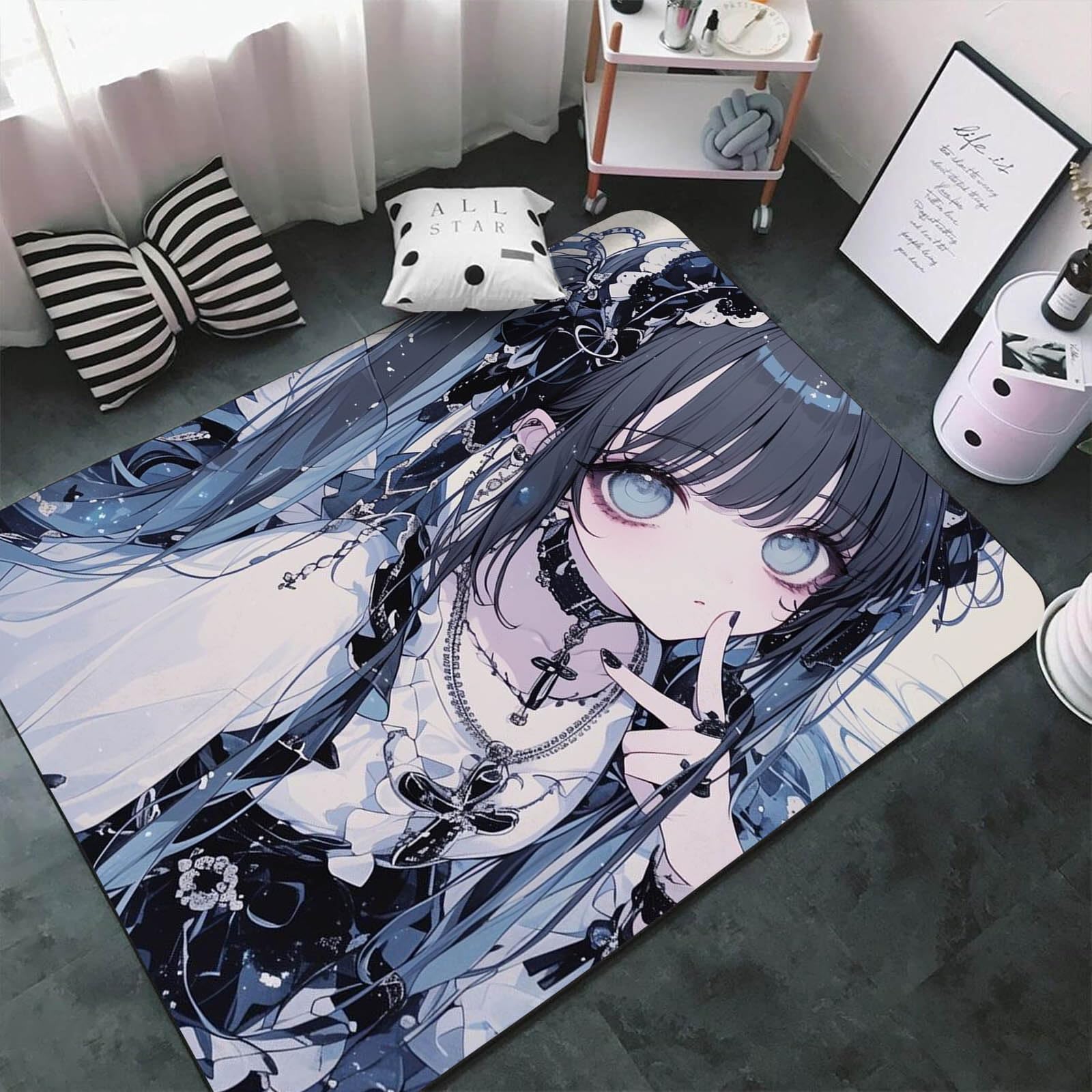 Anime Mädchen Kinderteppich 120x160cm Flanell Spielteppich | Atmungsaktives Flanellmaterial, rutschfeste Unterseite für Kinder