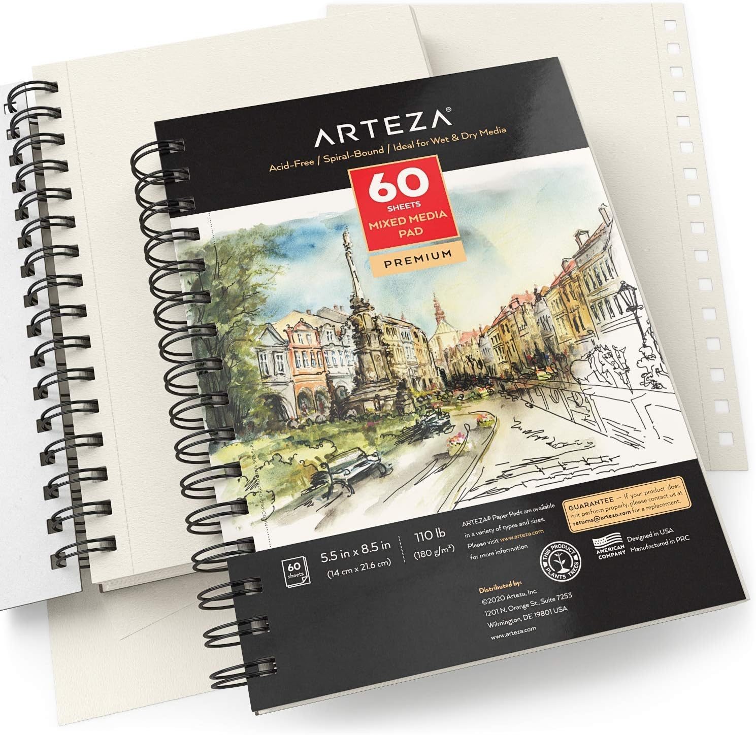 ARTEZA Mixed Media Sketchbook, 5.5 x 8.5 Inches, Pack of 1, 60 Sheets, Micro-Perforated Spiral-Bound Paper Pad for Wet and Dry Media - Image 7