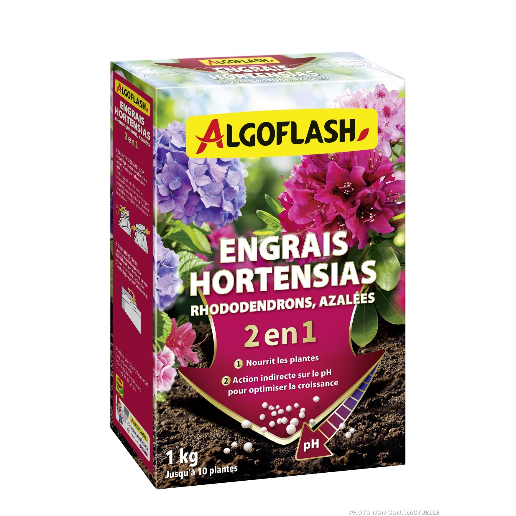 Engrais Spécial Hortensias, Rhododendrons, Azalées - ALGOFLASH 1 Kg - Favorise La Floraison, Baisse Le PH