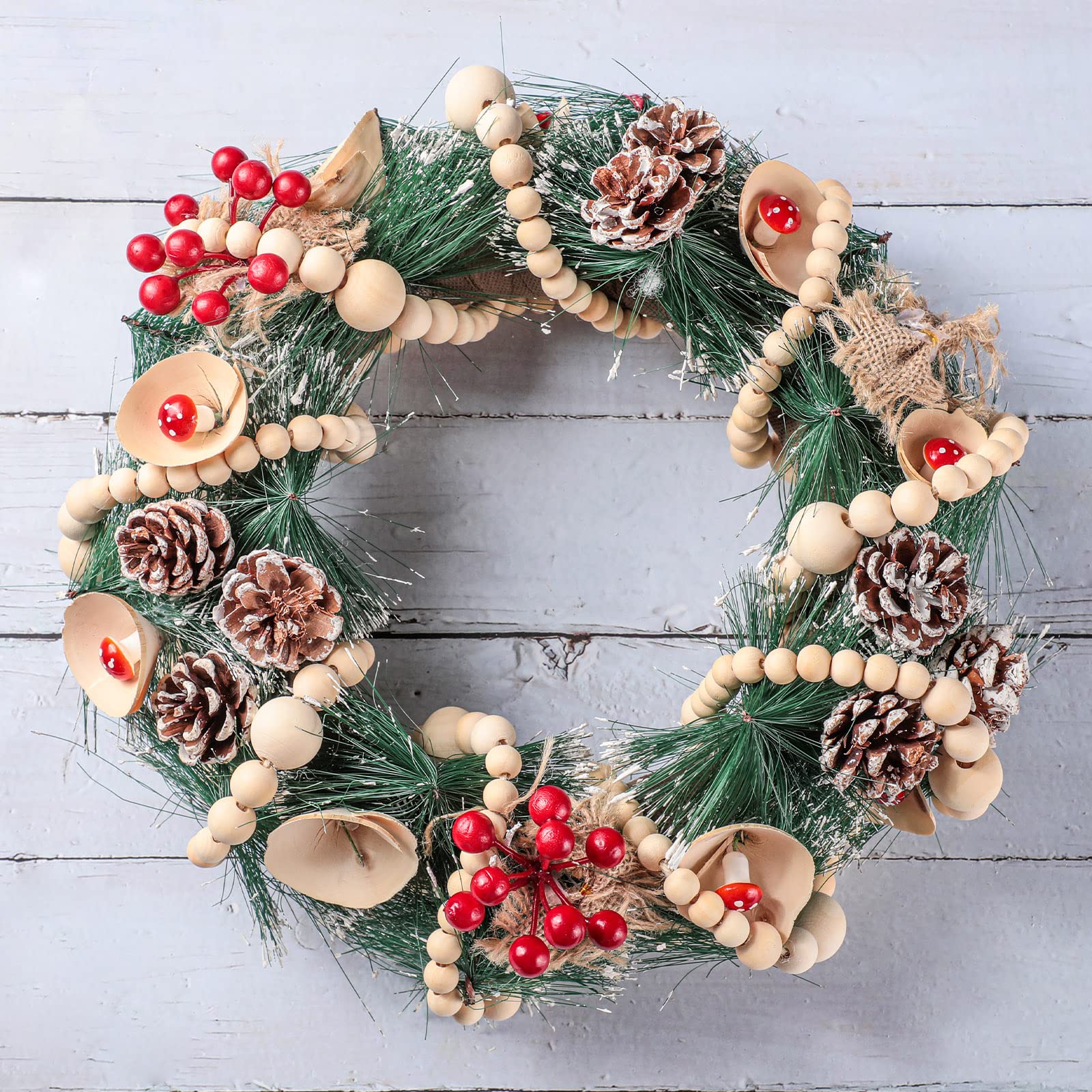 4 Stück 122 m Weihnachtsgirlande aus Holzperlen, Dekoration, 3.6 m Bauernhaus-Perlen, Wandbehang, rustikale Holzperlen, Girlande, Boho, Weihnachtsbaum, Kaminsims, Zuhause
