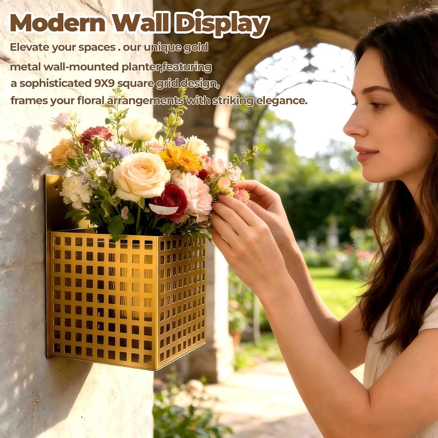 Wall Planters for Indoor Plants, Wall Plant Holder Self-Watering Wall Vase for Live or Faux Plants,Indoor/Outdoor Modern Gold Plant wall Hanger, Spirit Level Included