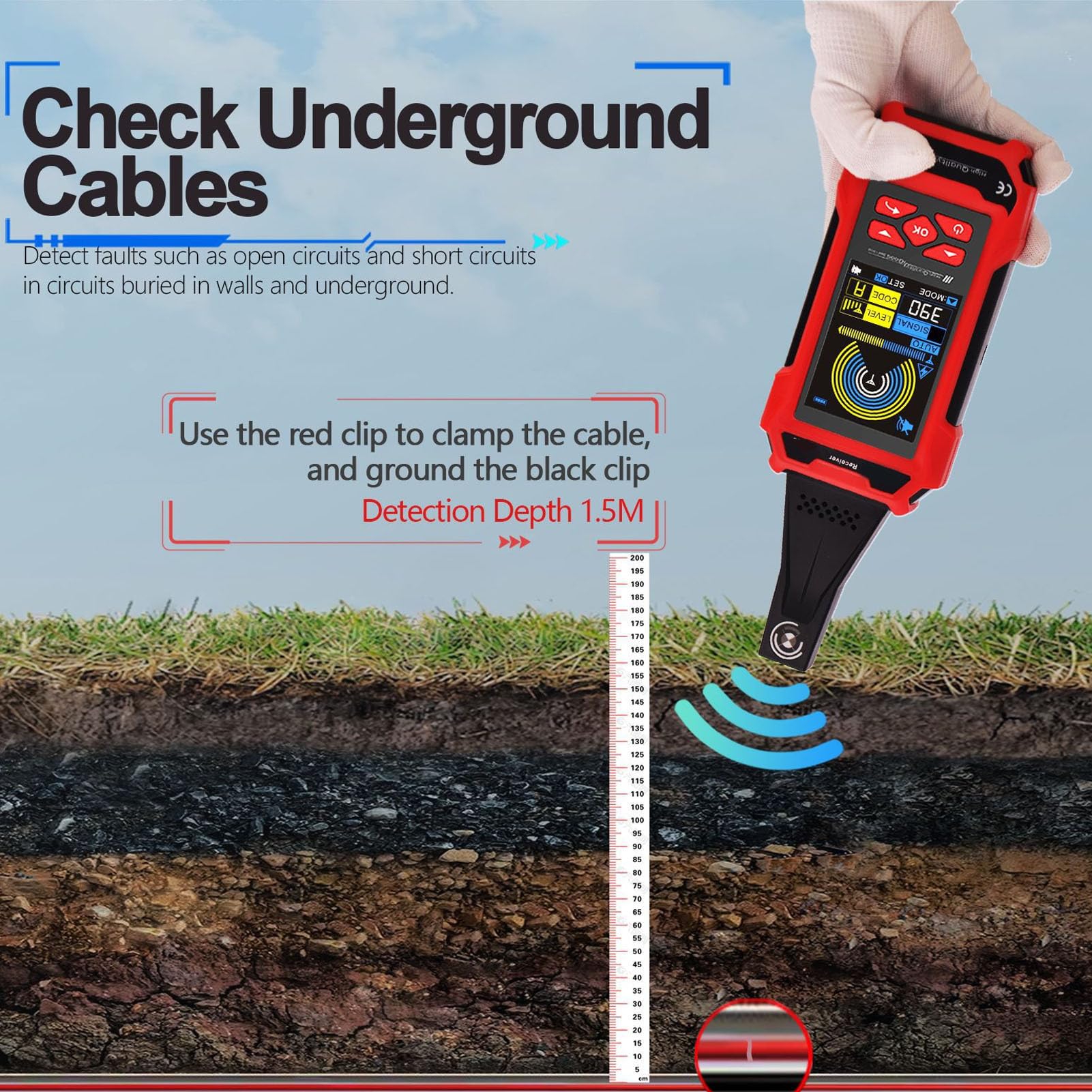 Eujgoov Localizador de Cables ET836, Detector de Cables 125kHz, Rastreador de Señales Subterráneas para Pared, Localizador de Roturas y Cortocircuitos, Probador de Tensión NCV con